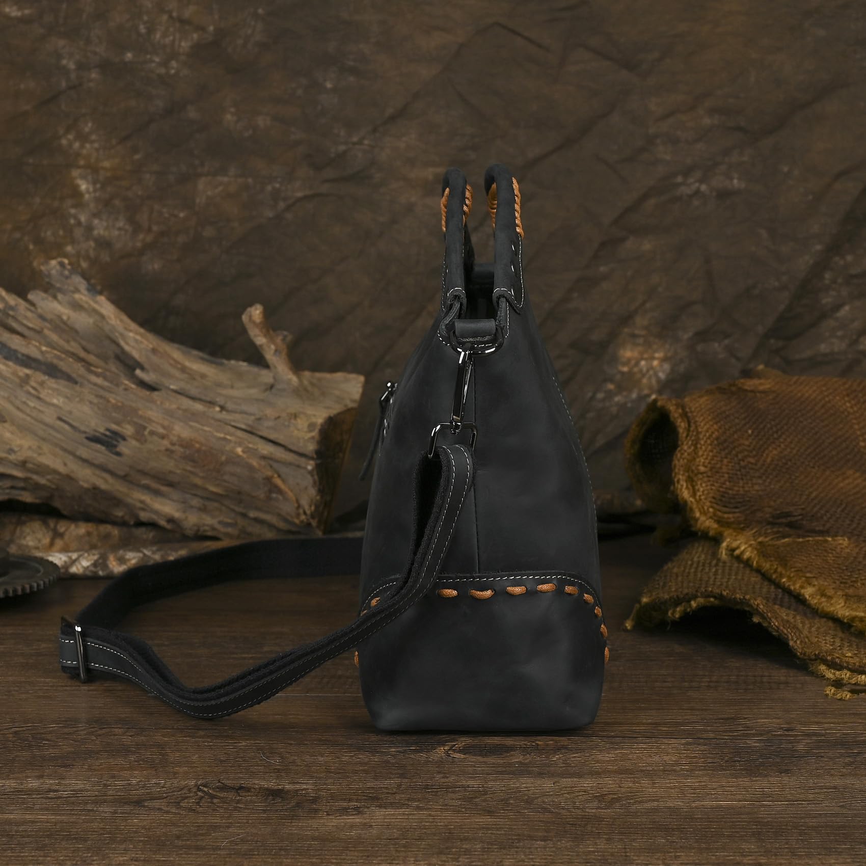 Genuine Crazy Horse Leather Satchel Crossbody Handbag for Women - Top Handle Shoulder Bag with Thick Durable Leather - Perfect for Work, Travel & Everyday Use