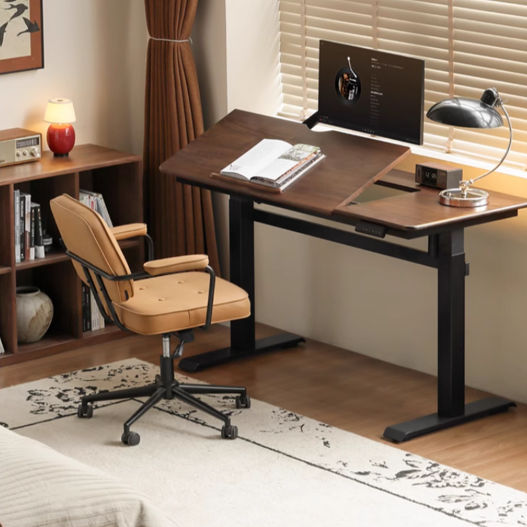 Premium Black Walnut & Oak Solid Wood Electric Height Adjustable Desk - Luxury Home Office & Gaming Workstation for Ergonomic Comfort