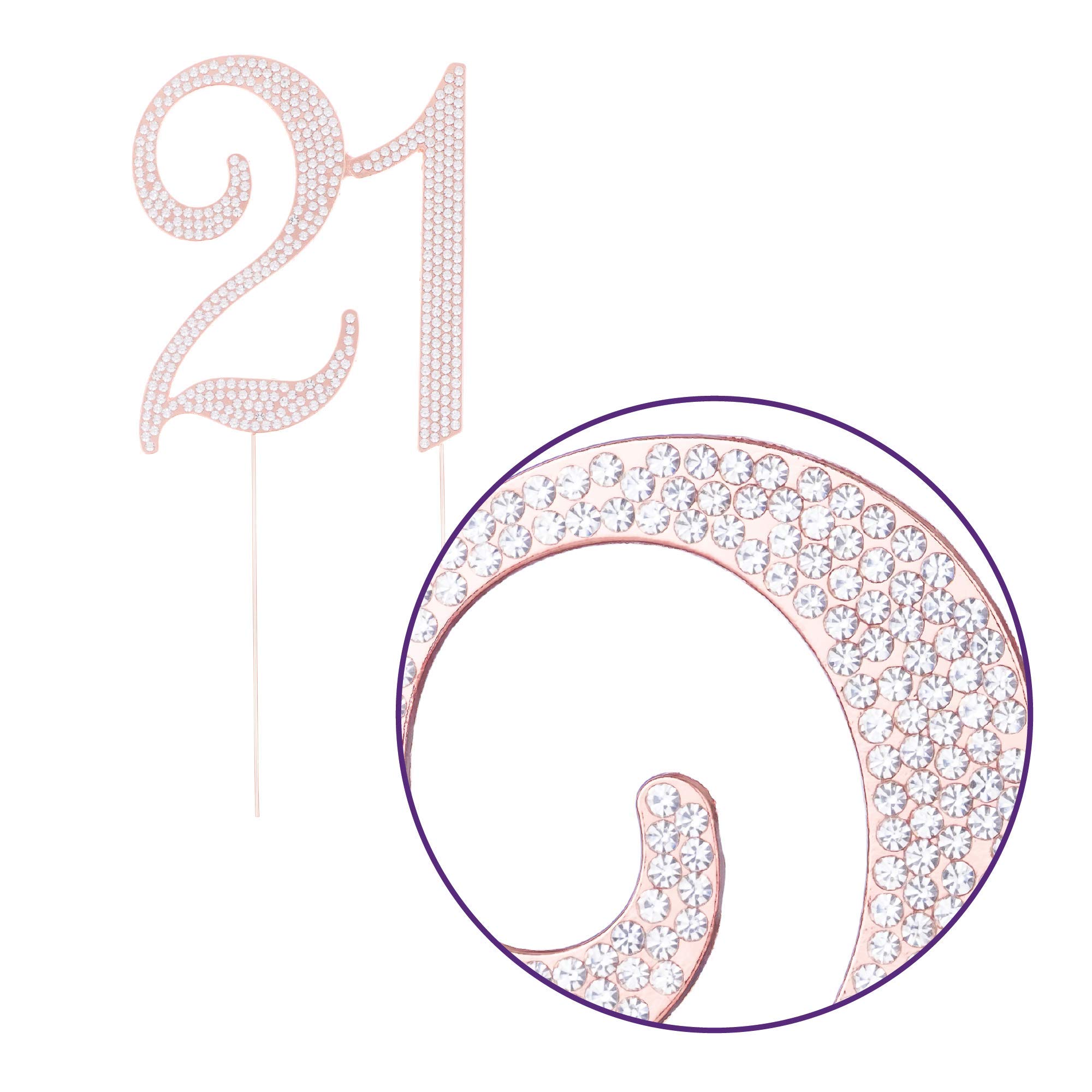 Ella Celebration 21st Birthday Cake Topper - Rose Gold Metal Number Decoration for 21st Birthday Party | Perfect for Cakes, Cupcakes & Dessert Tables