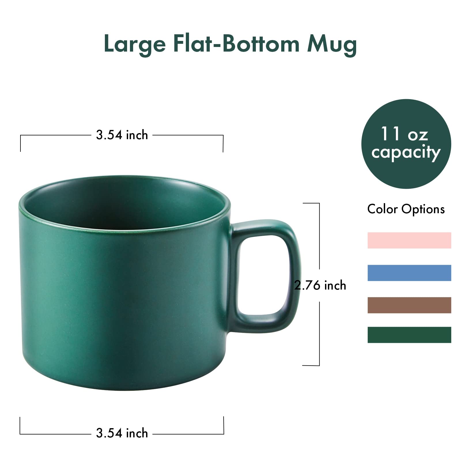 VOBAGA 11 oz Coffee Mug & Tea Cup with Flat Bottom - Insulated for Hot & Cold Drinks - Perfect for Office, Home, or Gifts (Green) - Enjoy Your Morning Coffee, Afternoon Tea, or Late-Night Milk