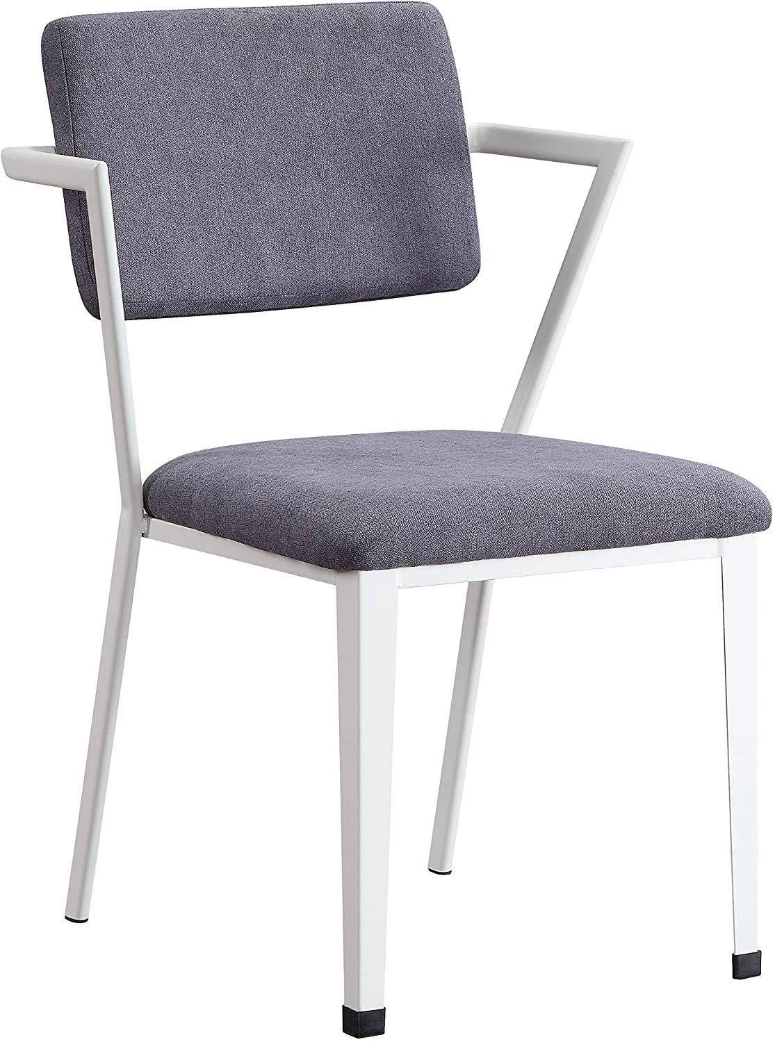 Comfortable Upholstered Dining & Office Chair with Backrest - Gray Fabric & White - Perfect for Hallway, Entryway, Living Room, Bedroom, and Home Office Use