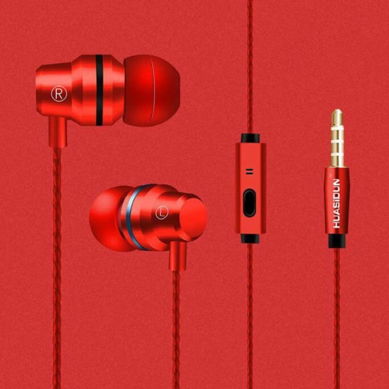 Best Wired In-Ear Headphones with 3.5mm Jack - Deep Bass Noise Isolating Earbuds with Built-in Mic - Compatible with Samsung, Android Phones, Laptops & Computers (Red) - Perfect for Gaming, Workouts & Commuting