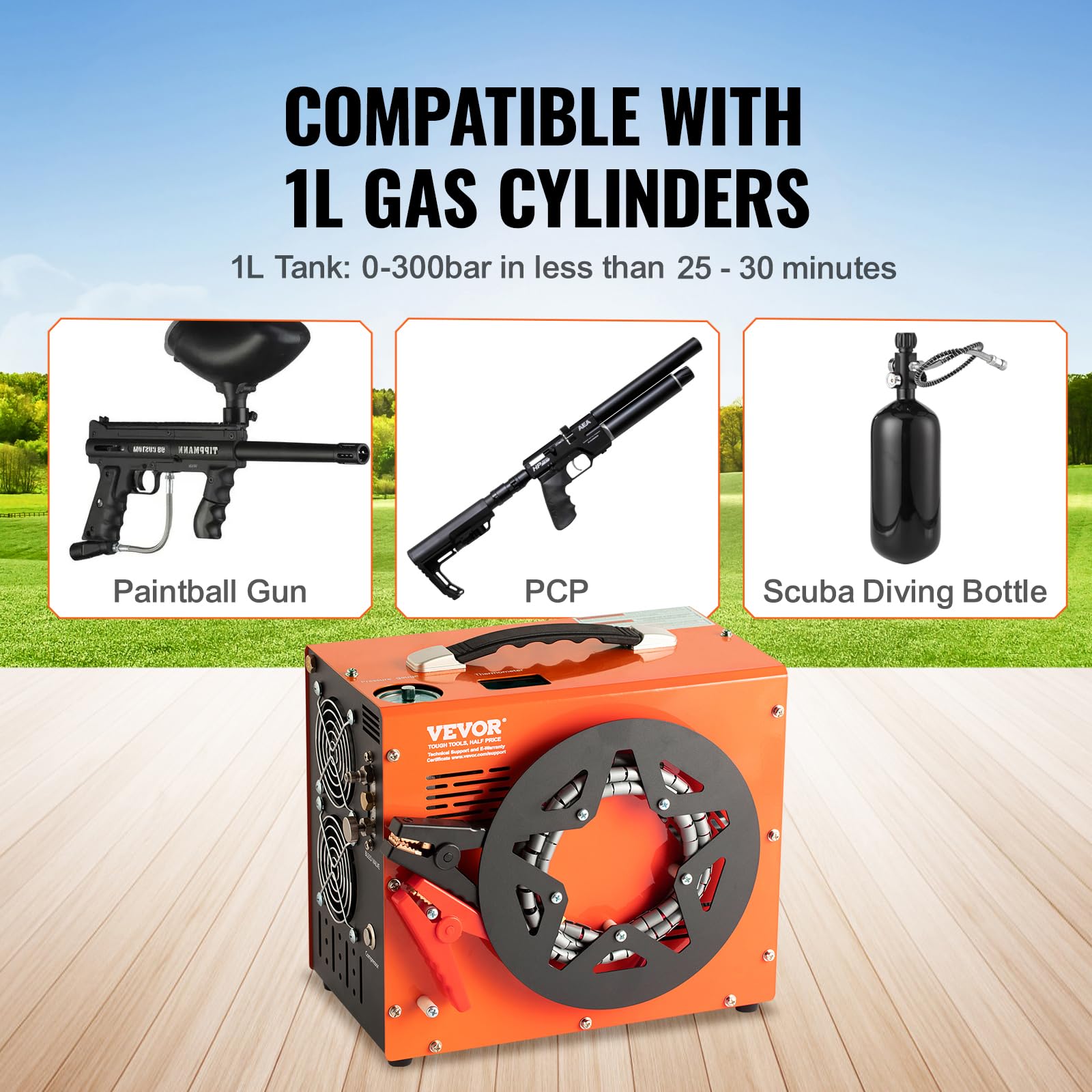 VEVOR 4500PSI PCP Air Compressor - Portable High Pressure Air Pump for PCP Air Rifles, Paintball Guns & Scuba Tanks | Oil-Free 30MPa Compressor with Auto-Stop | 12V DC/120V AC Power (Perfect for Hunting, Sports & Diving Adventures)