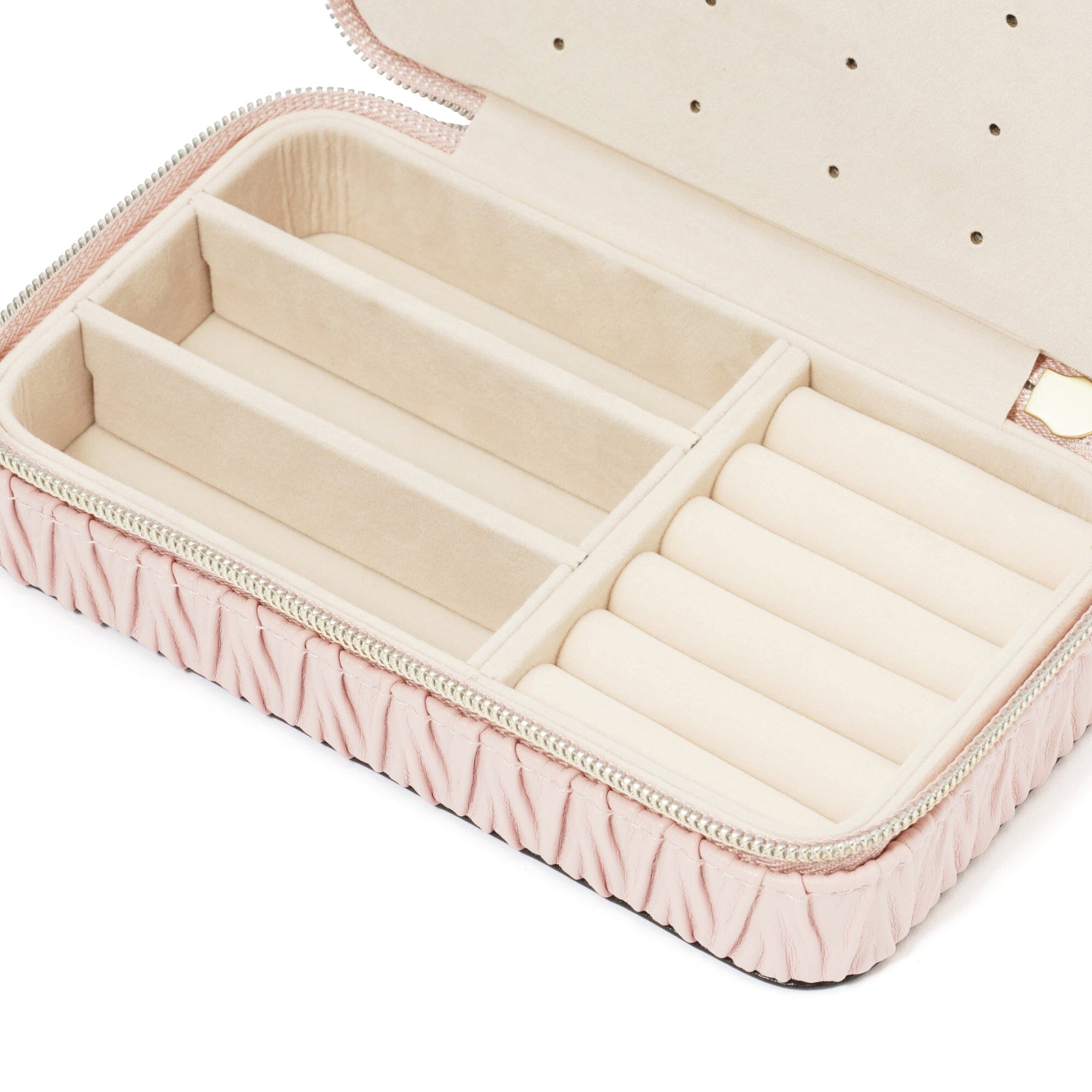 Elegant Embossed Travel Jewelry Box - Medium Size, Soft Pink - Perfect for Organizing Necklaces, Rings & Earrings on Trips