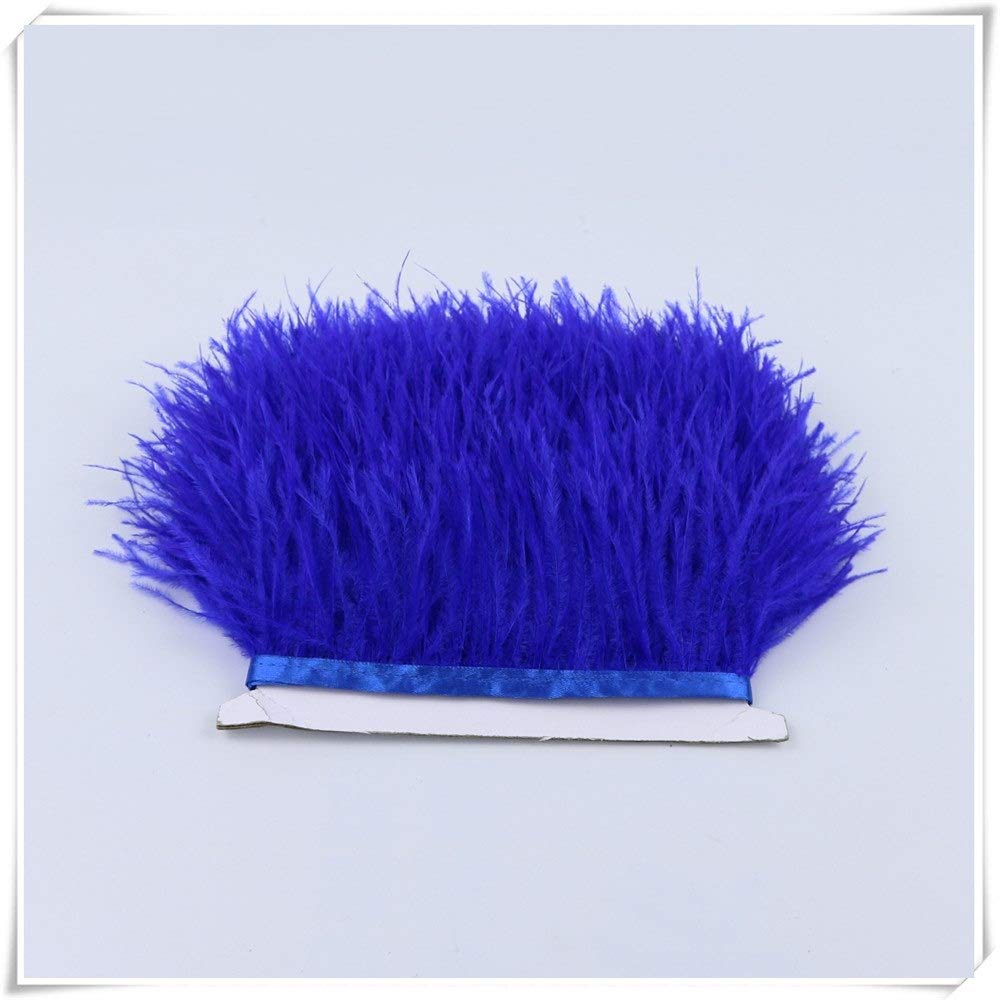 8-10cm Ostrich Feather Trim Fringe with Satin Ribbon for DIY Wedding Dresses, Party Decorations & Sewing Projects - Premium Blue Feathers for Bridal Gowns, Costumes & Home Decor
