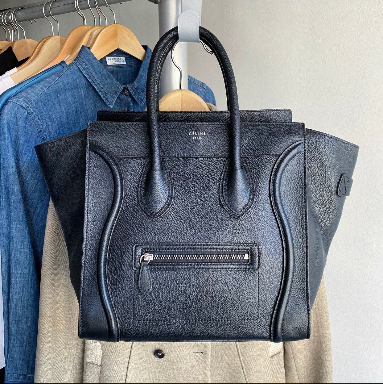 Celine Mini Luggage Tote Bag in Black Grained Leather - Stylish Crossbody Handbag for Women, Perfect for Work, Travel & Everyday Use