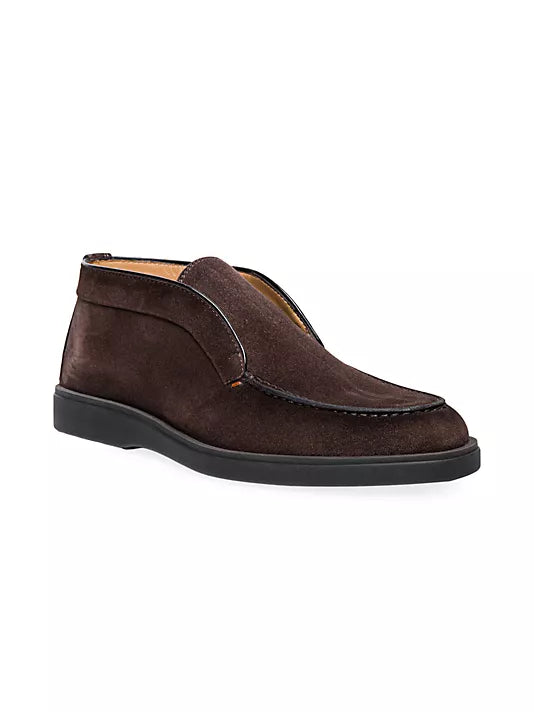 Santon Men's DK Brown Leather Laceless Chukka Boots - Comfortable Casual & Business Slip-On Shoes for Work, Travel & Everyday Wear