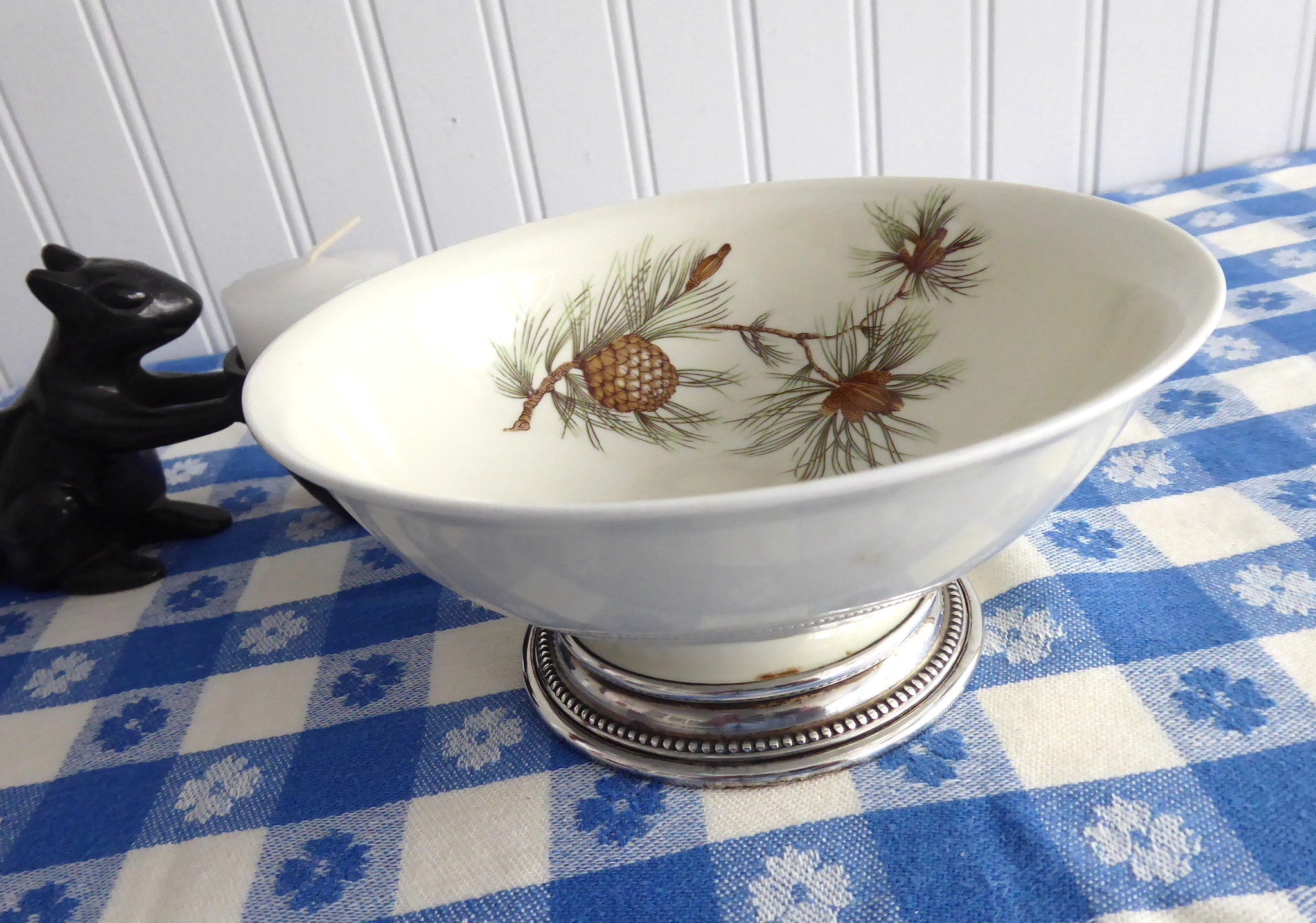 Vintage Rosenthal Pine Needles Mayonnaise Dish with Sterling Silver Base & Pine Cone Design (1962-1965) - Elegant Tableware for Holiday Dinners & Collectible Display