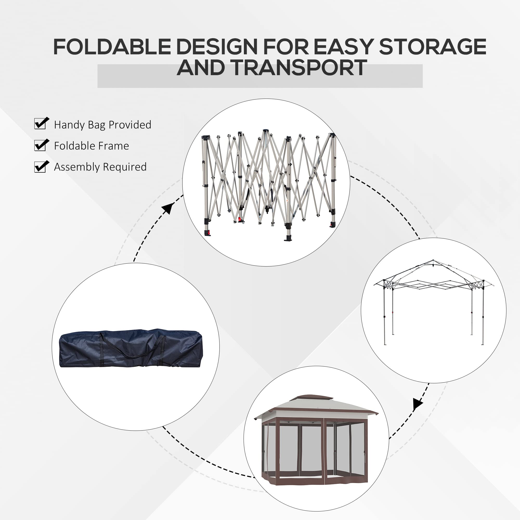Outsunny 12' x 12' Pop Up Canopy Tent with Netting & Carry Bag - Instant Sun Shelter with 137 sq.ft Shade, Adjustable Height for Outdoor Events, Parties, Camping, Beach, Garden & Patio Use (Beige/Brown)
