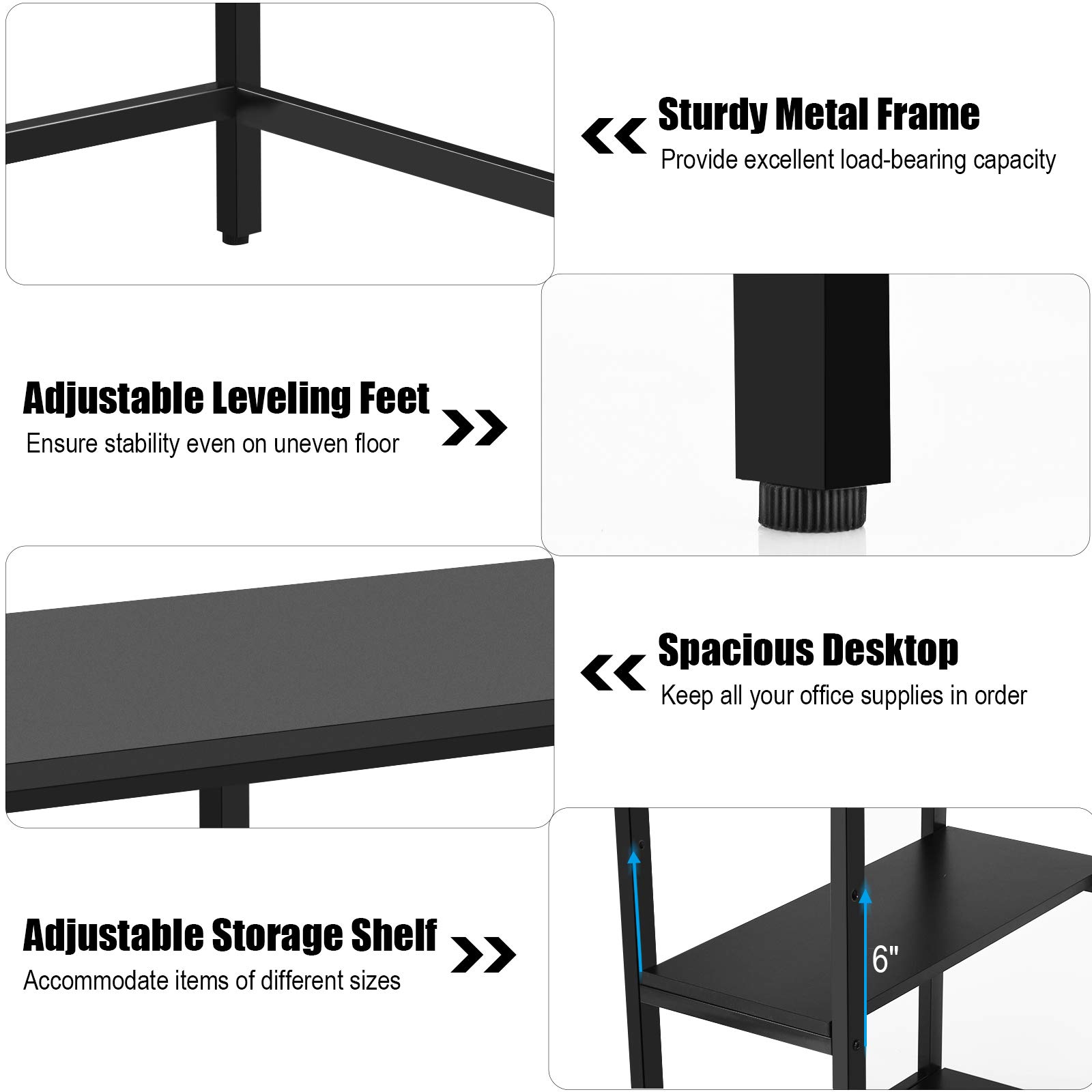 Tangkula Industrial Computer Desk with 2 Storage Shelves - Sturdy Metal Frame Home Office Desk, Study Writing Workstation & Laptop Table (Black) - Perfect for Small Spaces, Remote Work & Student Dorm Rooms