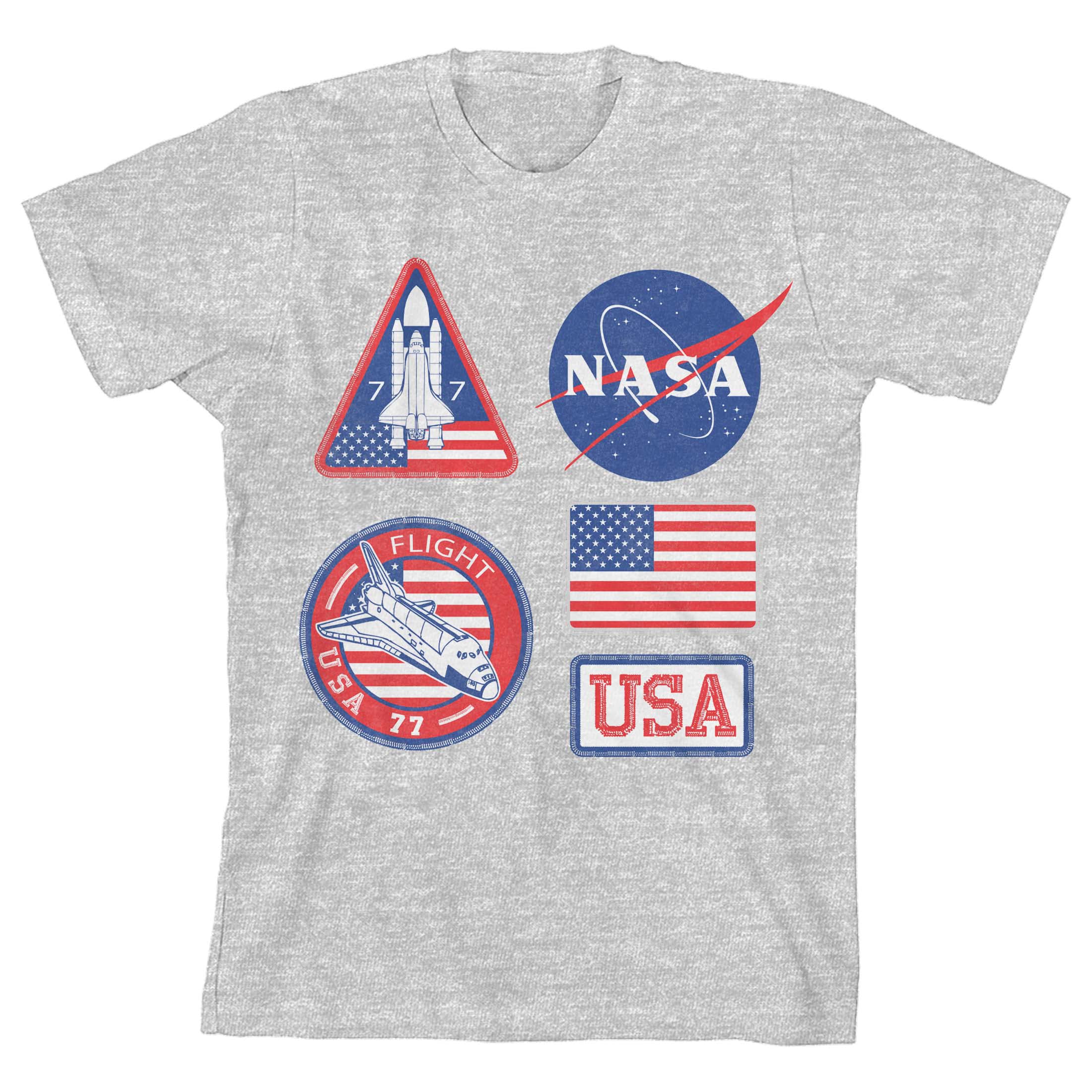 NASA Space Mission Patches Boys Heather Gray T-Shirt - Cool Astronaut Graphic Tee for Kids, Space Enthusiasts & School Outfits