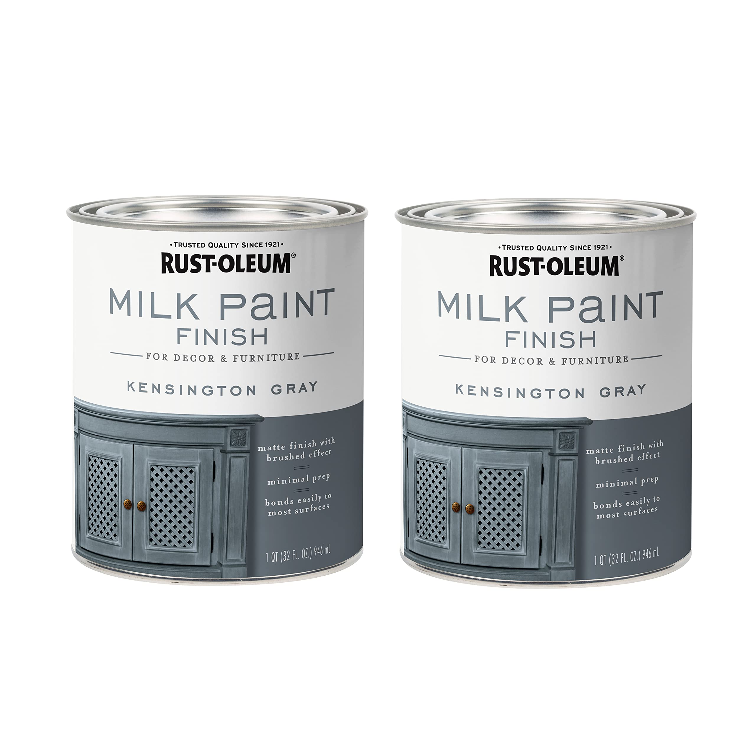 Rust-Oleum 331053-2PK Kensington Gray Milk Paint Finish - 32 Fl Oz (Pack of 2) - Premium Matte Chalky Paint for Furniture, Cabinets & Home Decor DIY Projects