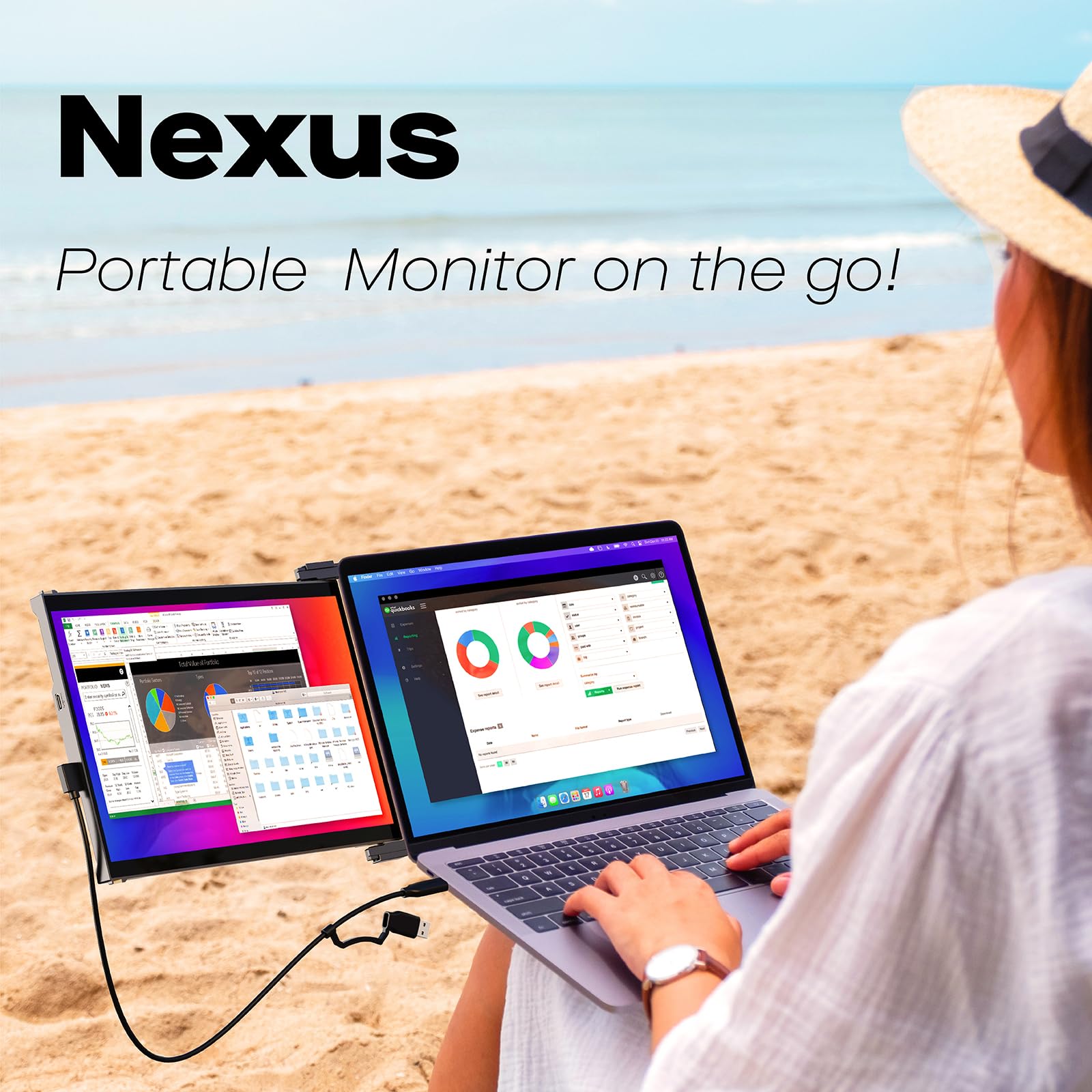 14'' Nexus Portable Laptop Screen Extender | Plug & Play Dual Monitor for 14-17 Inch Laptops | Compatible with Windows, Mac, Android & Nintendo Switch | Black | Perfect for Remote Work, Gaming & Multitasking
