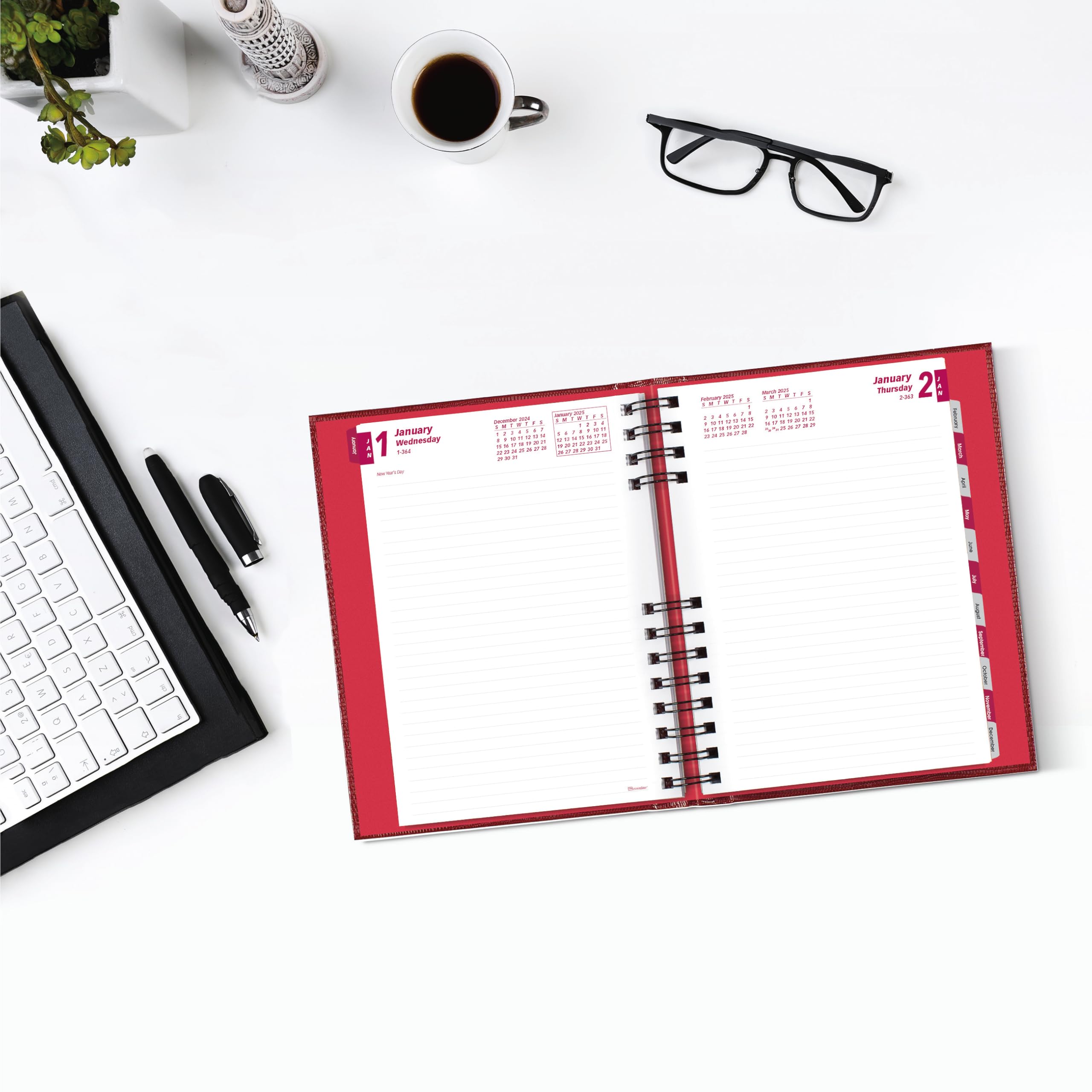 Brownline® 2025 CoilPro™ Daily & Monthly Planner - Undated 12-Month Organizer (January-December) with Twin-Wire Binding, 8.25