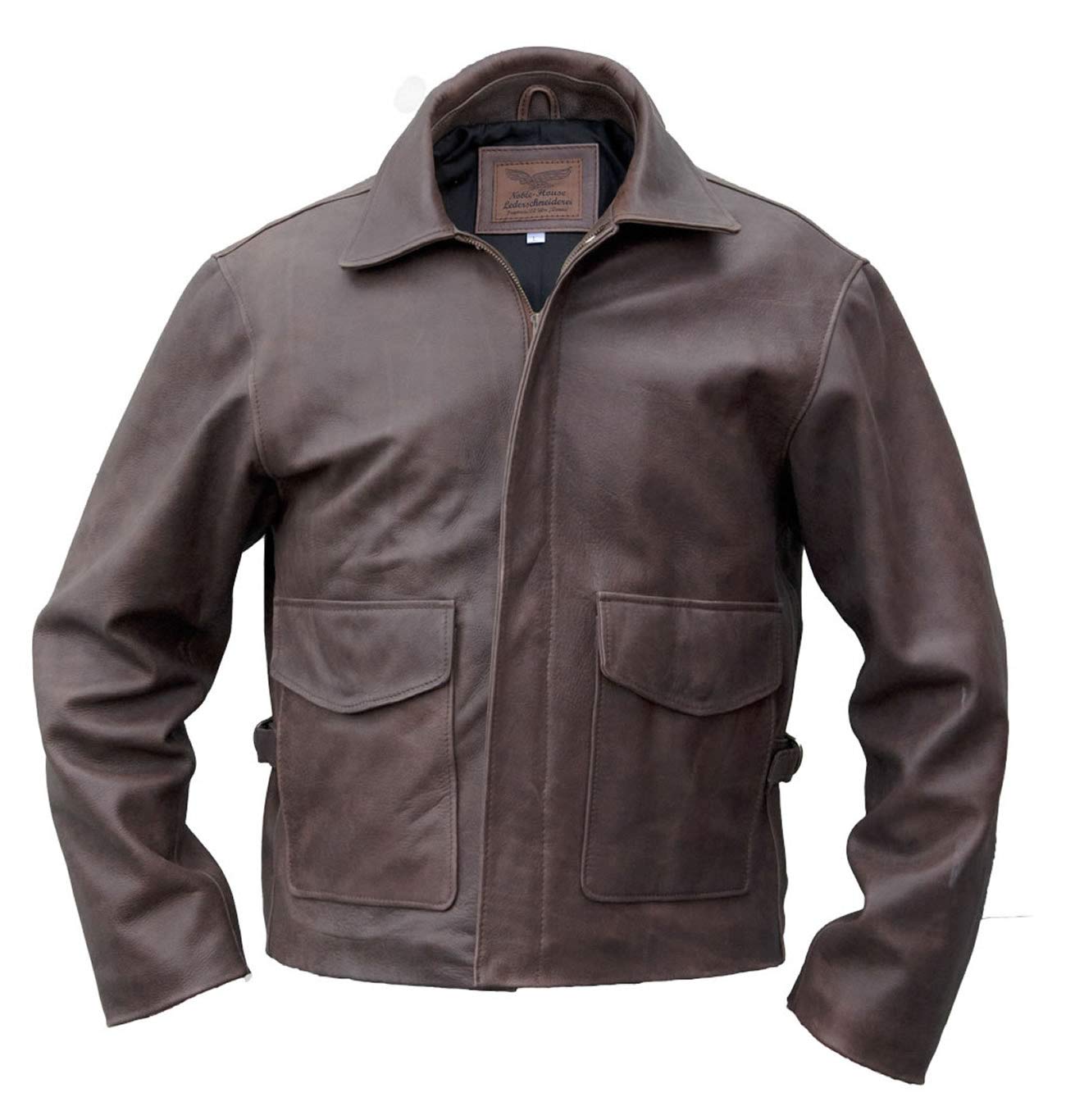 Noble House Indiana Jones Leather Jacket - Genuine Steerhide Brown Distressed Vintage Style | Perfect for Cosplay, Halloween Costume & Adventure Themed Events