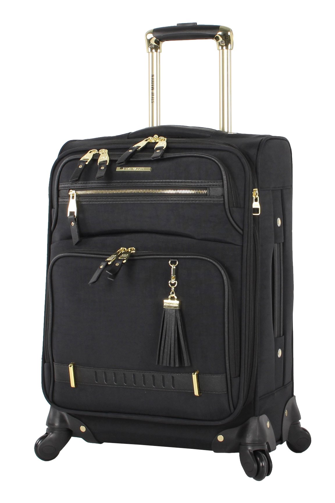 Steve Madden Unisex Carry-On Luggage with Spinner Wheels - 20 Inch Peek-a-Boo Black Suitcase for Travel, Business Trips & Weekend Getaways