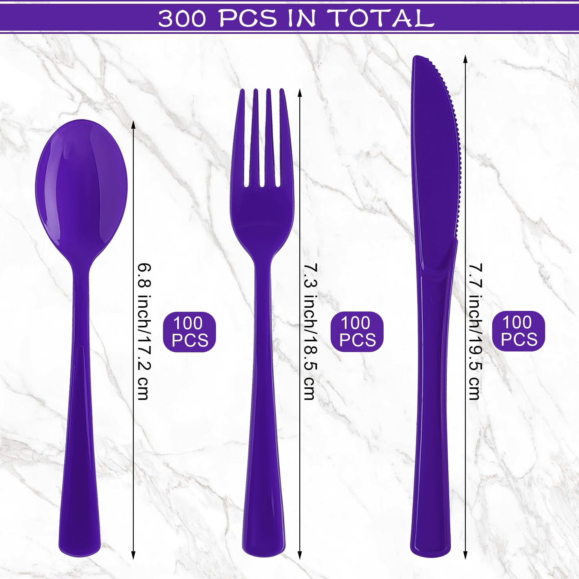 300-Piece Deep Purple Heavy Duty Plastic Cutlery Set - Disposable Silverware with Spoons, Forks & Knives for Wedding, Birthday Party, Prom Night - Durable Flatware for Catering, Picnics & Outdoor Events