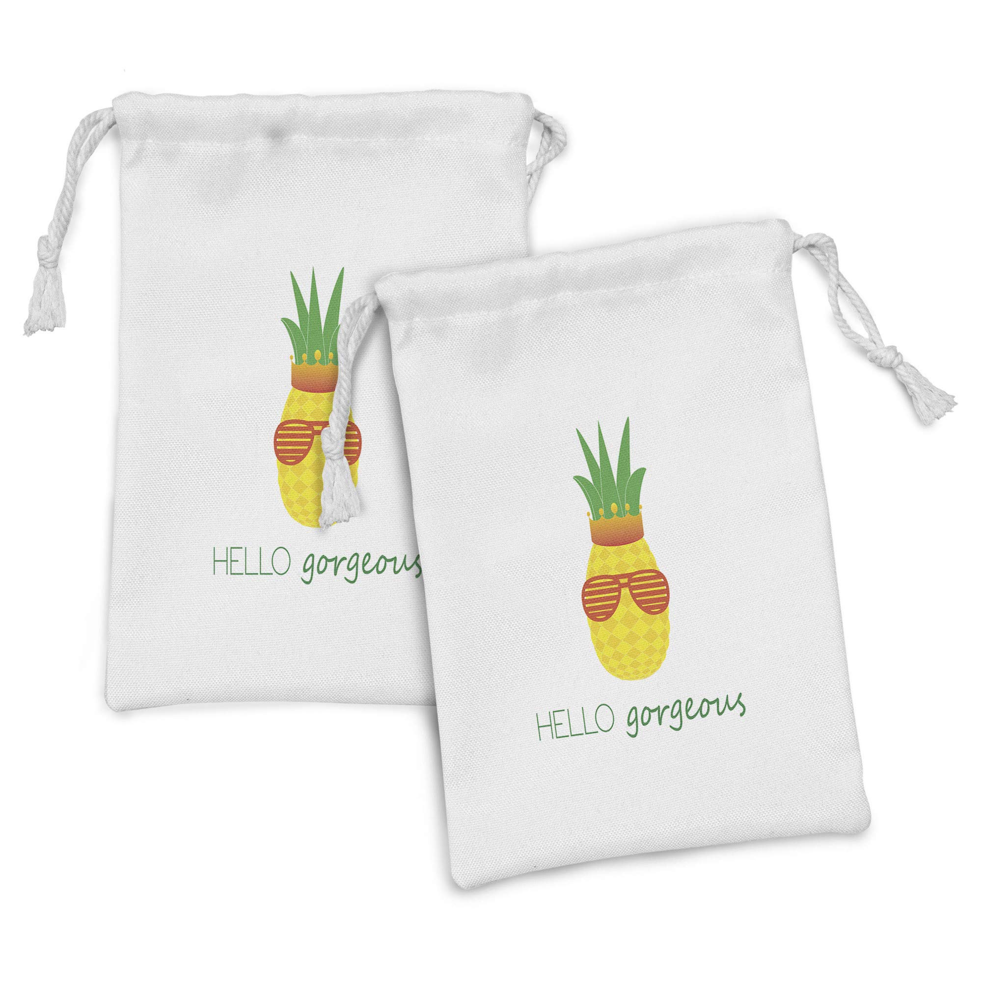 Ambesonne Hello Gorgeous Fabric Pouch Set of 2 - Colorful Doodle Pineapple with Crown & Glasses Design - Small Drawstring Bag for Toiletries, Masks, Jewelry & Party Favors (9