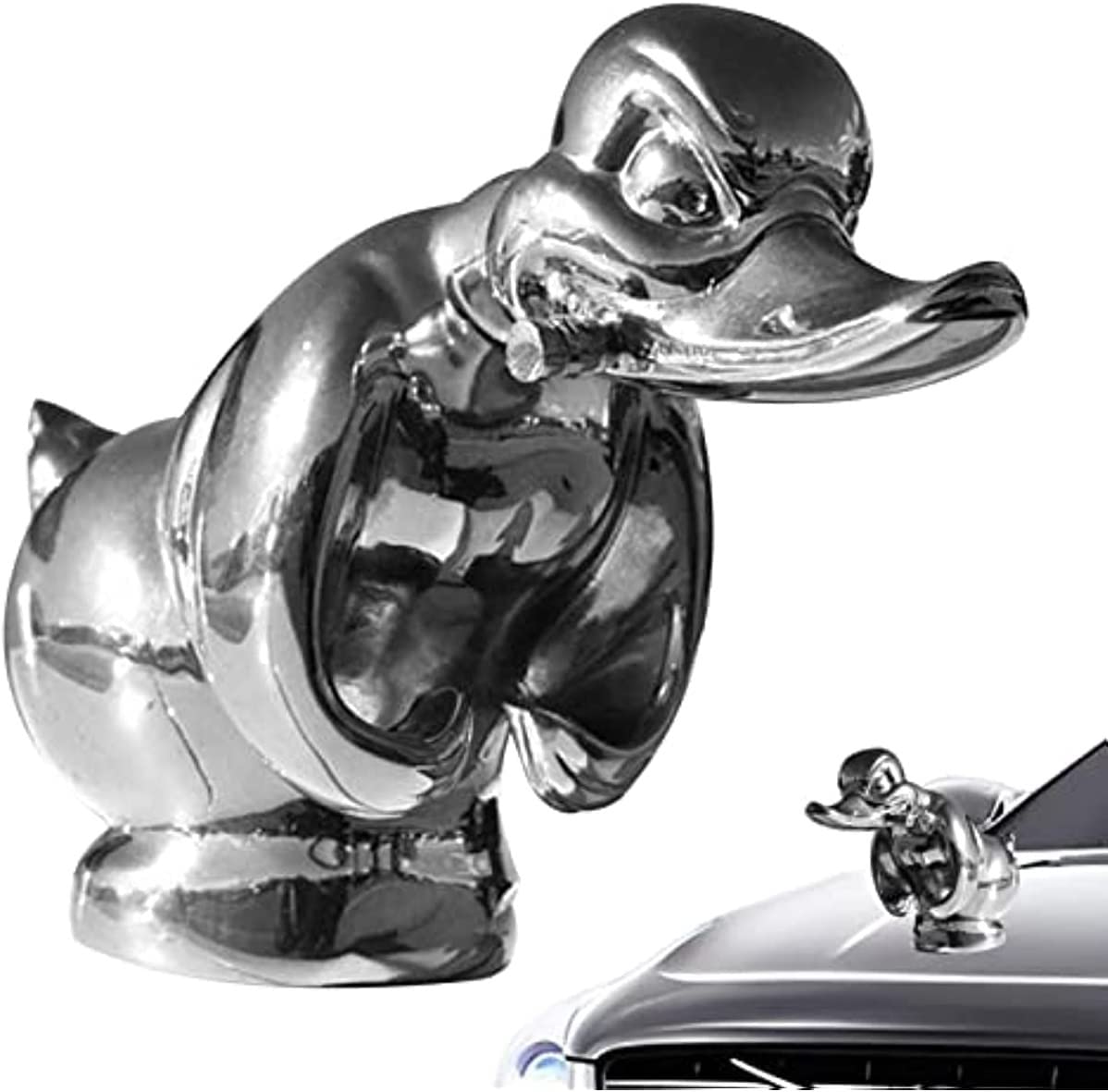 Angry Duck Hood Ornament - Death Proof Black Convoy Duck Car Decoration | Bar & Pub Wall Decor | Front Car Sticker Accessory (Silver) - Perfect for Truck, Jeep & Motorcycle Customization