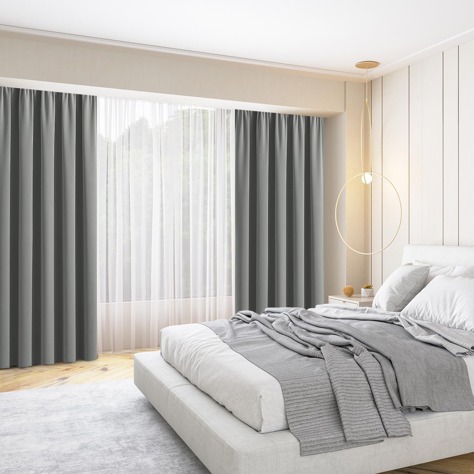 Blackout Curtains for Small Windows - Thermal Insulated Room Darkening Drapes with Rod Pocket, Light Grey (52x45 Inch, Set of 2 Panels) - Perfect for Bedroom, Living Room & Home Theater