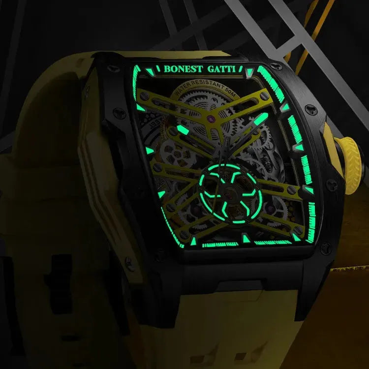 BONEST GATTI Men's Automatic Skeleton Watch - Luxury Military Mechanical Wristwatch with Sapphire Glass, 50M Waterproof & Luminous Hands - Perfect for Business, Formal Events & Outdoor Adventures