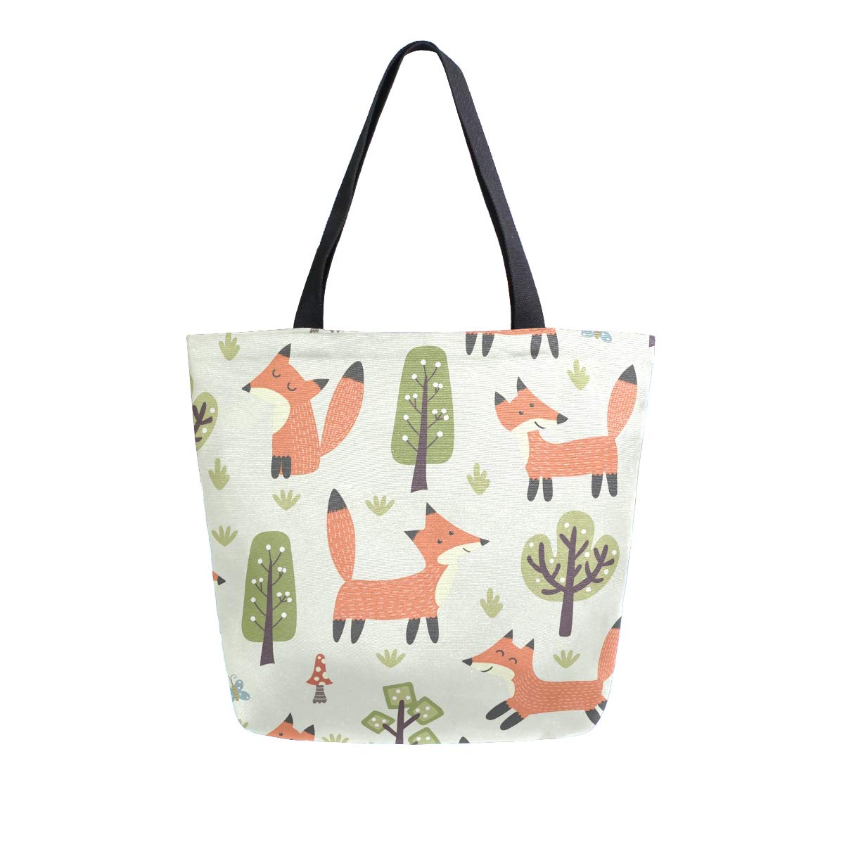 Stylish Canvas Tote Bag with Cute Fox & Forest Print - Large Reusable Grocery Shopping Bag for Women & Men - Durable Multipurpose Carryall for Beach, Work, School & Travel - Eco-Friendly Cotton Tote for Everyday Use