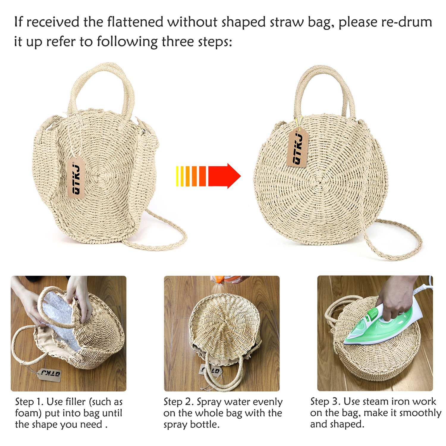 Women's Straw Beach Bag - Handwoven Round Rattan Crossbody Shoulder Bag for Summer Vacation, Pool Party & Boho Fashion Accessory
