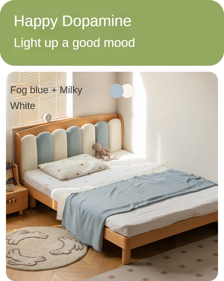 Solid Beech Wood Soft Single Kids Bed - Durable & Safe Children's Bedroom Furniture for Toddlers & Teens - Perfect for Bedrooms, Daycare, and Guest Rooms
