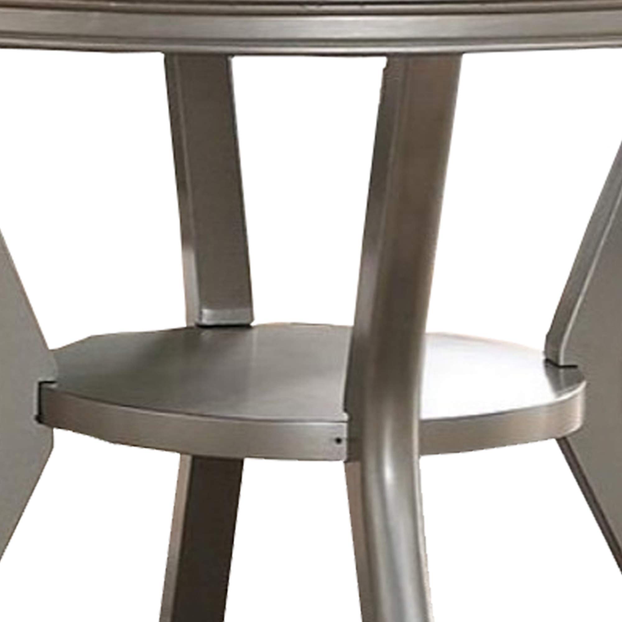 Benzara Solid Rubber Wood Round Dining Table with Silver Bottom Shelf - Perfect for Kitchen, Dining Room, and Small Space Gatherings