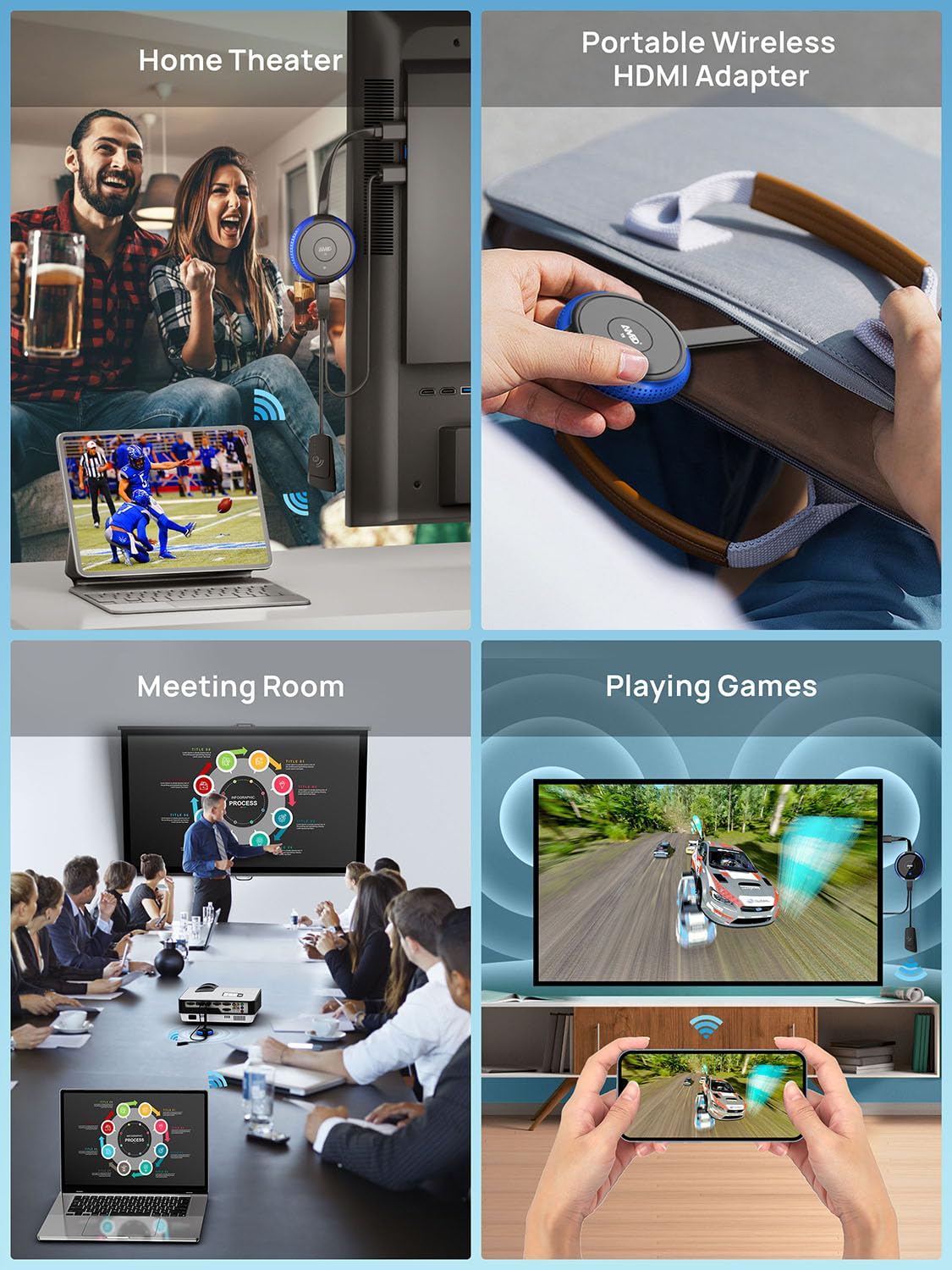 TIMBOOTECH Wireless HDMI Adapter 5G, 4K@30Hz Miracast Dongle - Screen Mirroring Receiver for Laptop, PC, iPhone, iPad, Tablet, Mac, Android & Windows to TV/Projector/Monitor (Blue) | Perfect for Home Theater, Office Presentations & Gaming