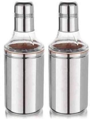 1000ml Stainless Steel Oil Dispenser Bottle - Leakproof & Dustproof Oil Dropper for Kitchen, Salad Dressing, Vinegar, Olive Oil - Pack of 2 with Easy-Pour Spout