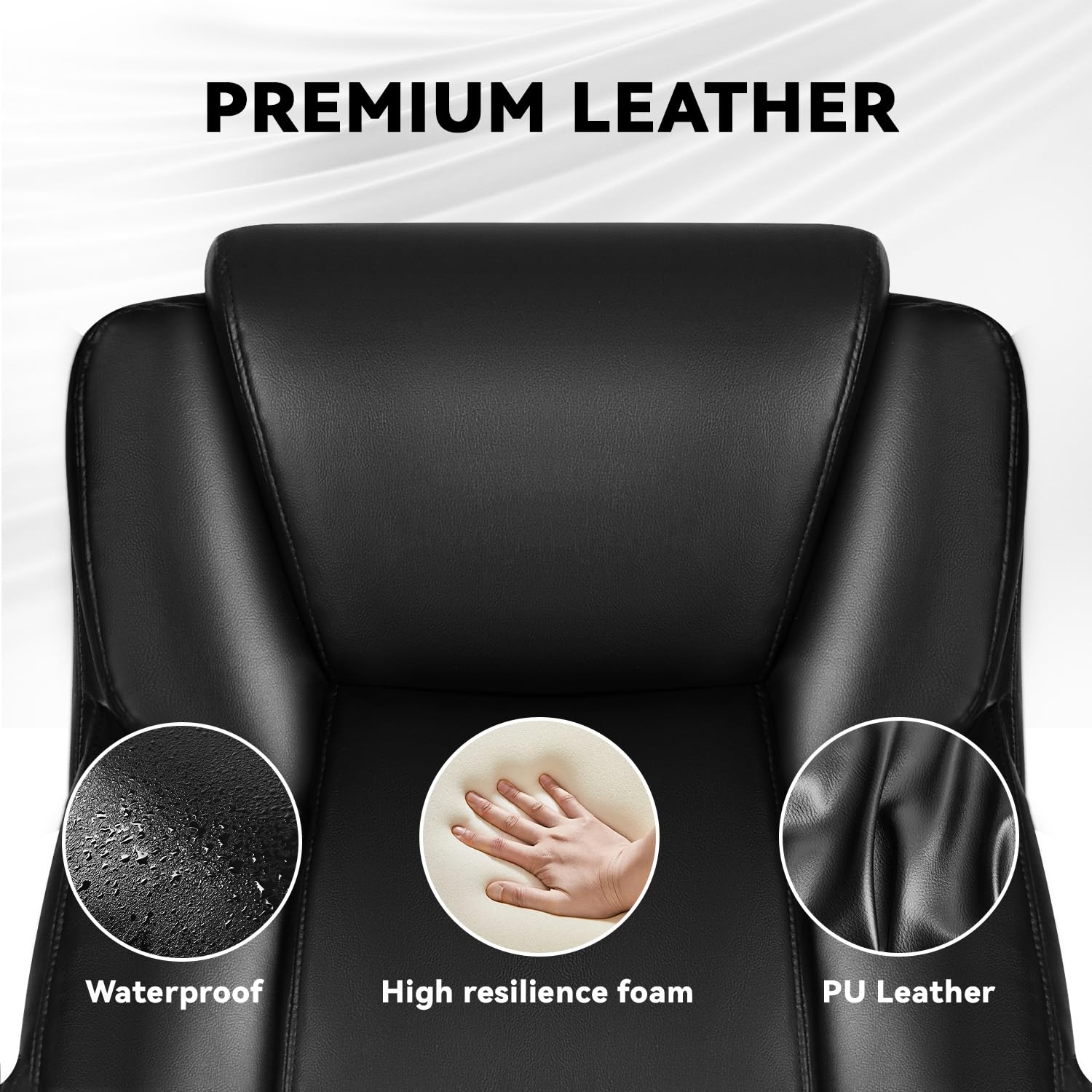 Big and Tall Office Chair 500lbs - Heavy Duty Executive Leather Chair for Large People, Ergonomic High Back Office Chair with Lumbar Support, Quiet Rubber Wheels & Extra Padded Seat - Perfect for Home Office, Gaming or Conference Rooms (Black)