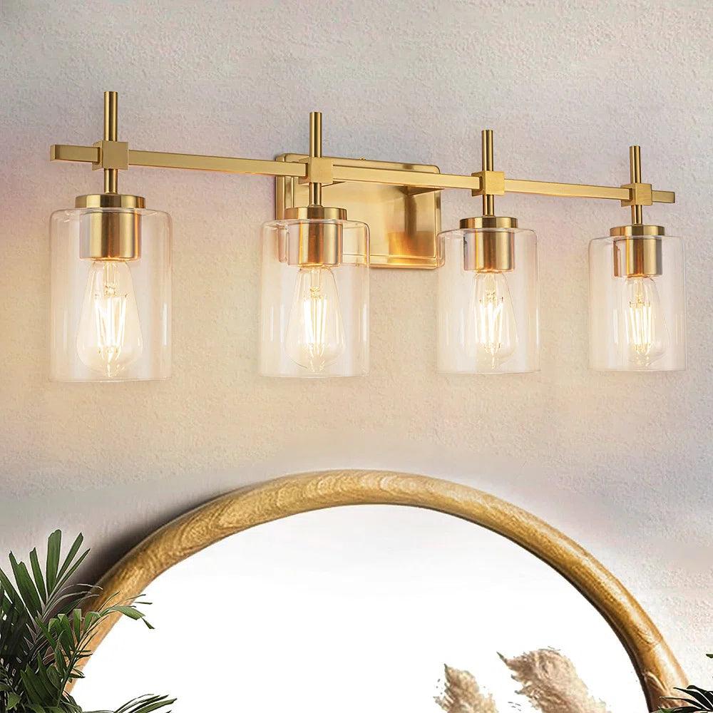 Jasper Black & Gold Clear Glass 4-Light Bathroom Vanity Light Fixture - Modern Elegant Lighting for Bathroom, Powder Room & Dressing Area
