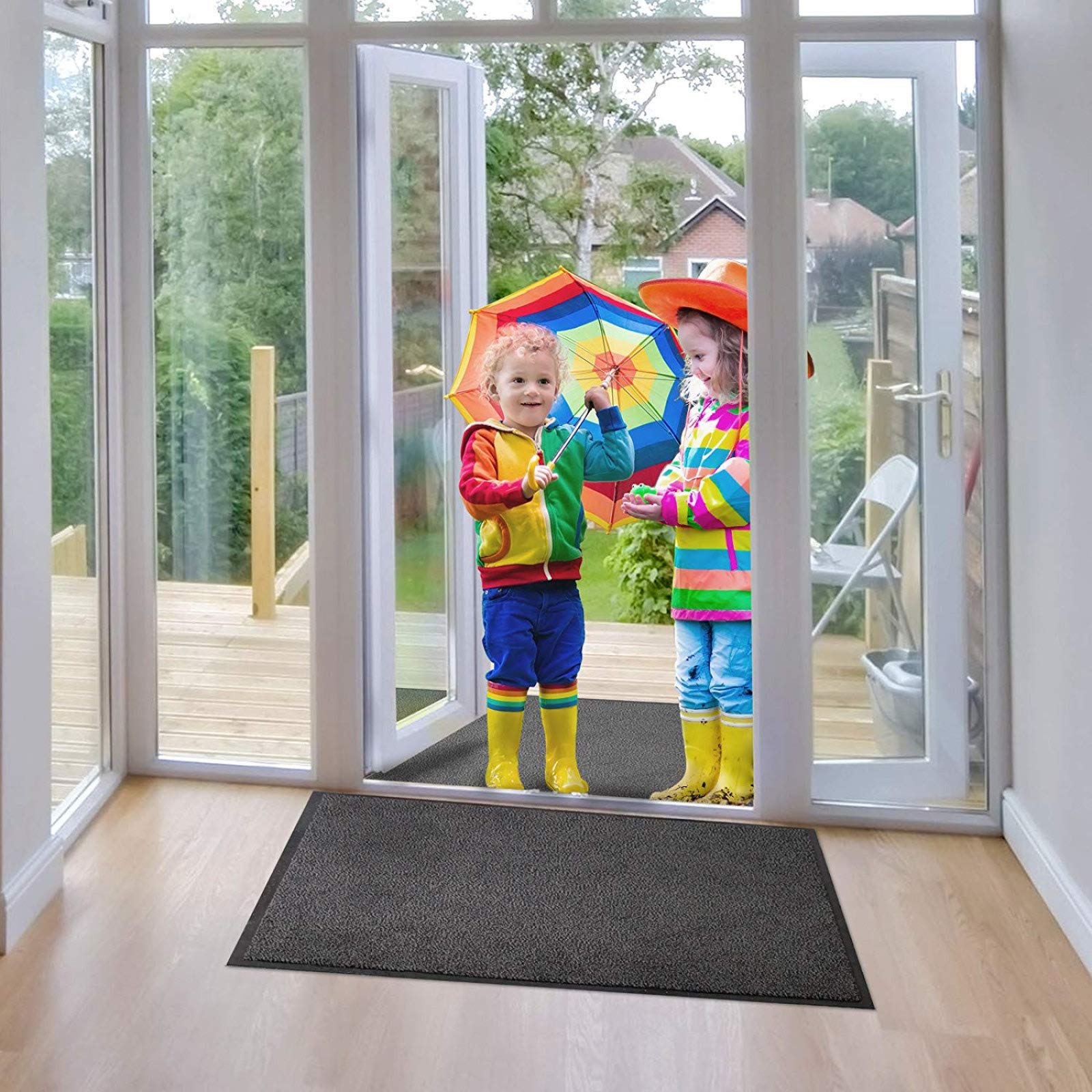 Abaseen Heavy Duty Non-Slip Rubber Back Door Mat - Washable Indoor/Outdoor Entrance Rug (120x180cm, Grey) | Super Absorbent Kitchen Barrier & Shoe Scraper | Perfect for Front Door, Garage & Patio Use