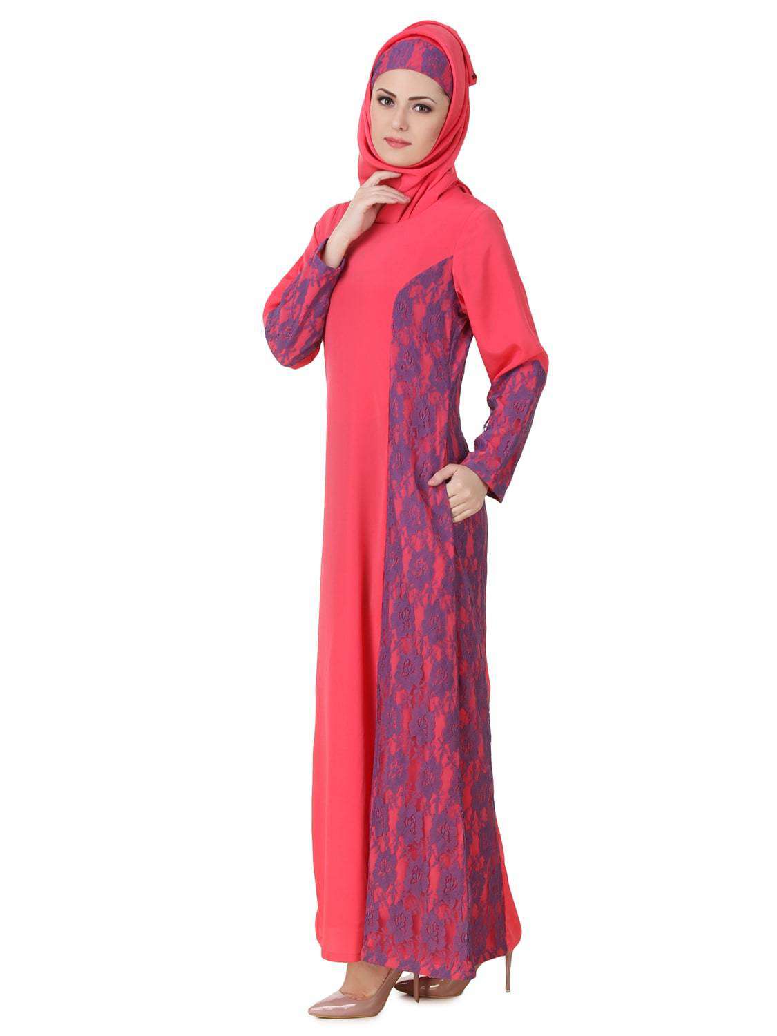 Atia Crepe Sweet Pink Abaya - Elegant Muslim Prayer Dress for Women | Perfect for Eid, Ramadan & Special Occasions