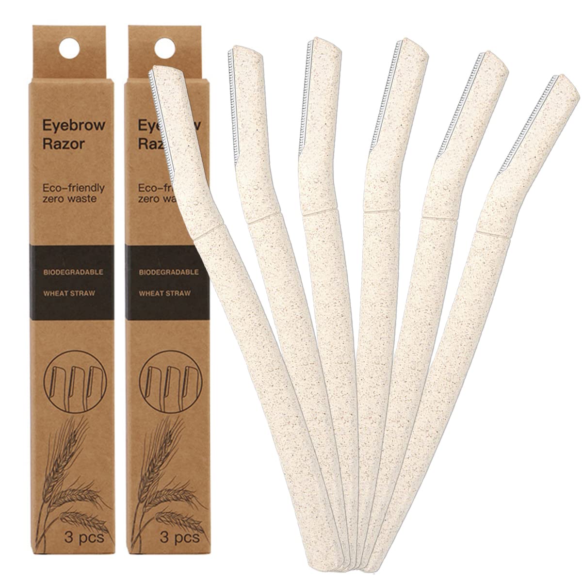 6-Piece Biodegradable Eyebrow & Facial Razors - Eco-Friendly WheatStraw Dermaplaning Blades for Women & Men | Peach Fuzz Remover & Exfoliating Tool for Smooth Skin | Perfect for At-Home Spa, Travel & Daily Skincare Routine