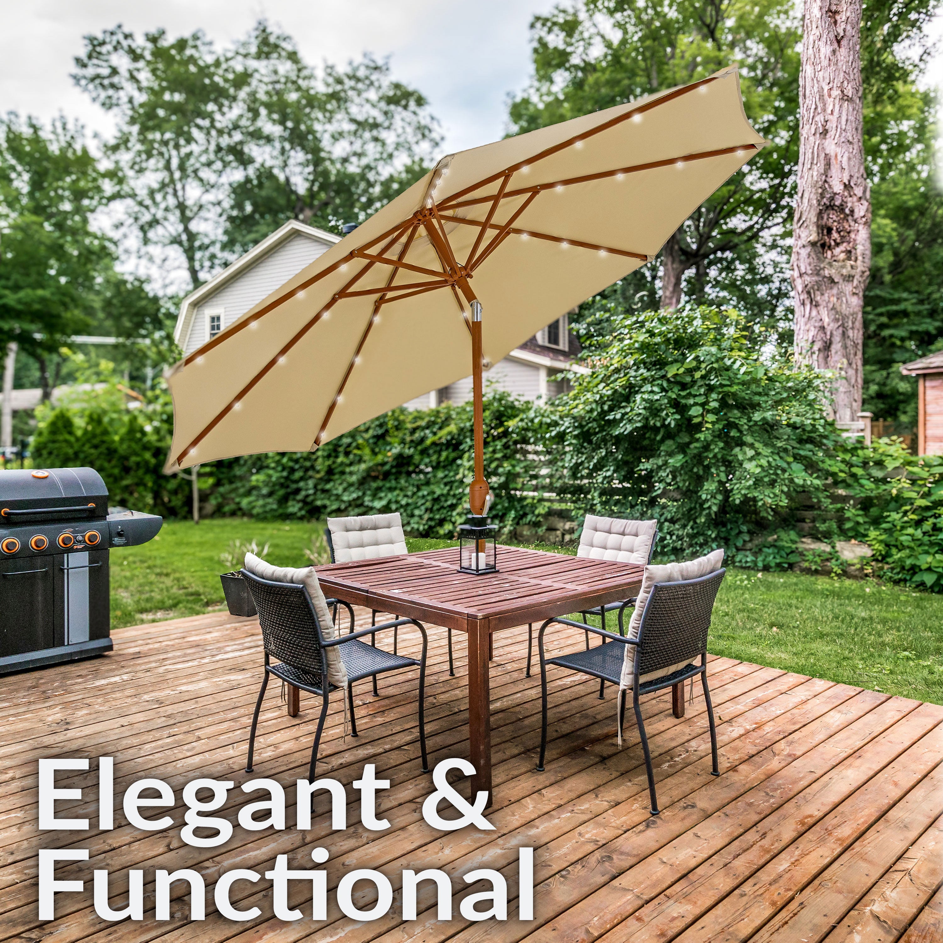 Sunnydaze 8.5 ft Outdoor Patio Umbrella with Realistic Woodgrain Finish - Perfect for Backyard, Poolside, and Garden Shade