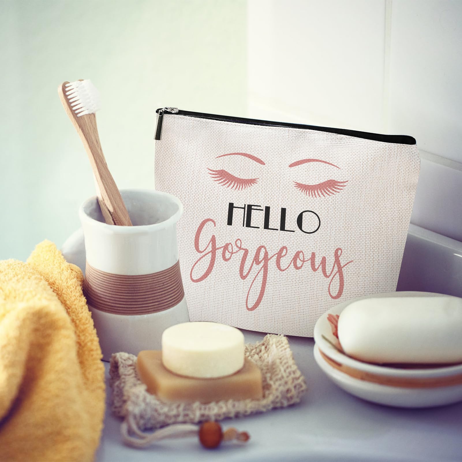 Hello Gorgeous Funny Makeup Bag for Women - Inspirational Cosmetic Pouch, Travel Toiletry Organizer, Perfect Gift for Makeup Lovers (Great for Travel, Gym & Daily Use)