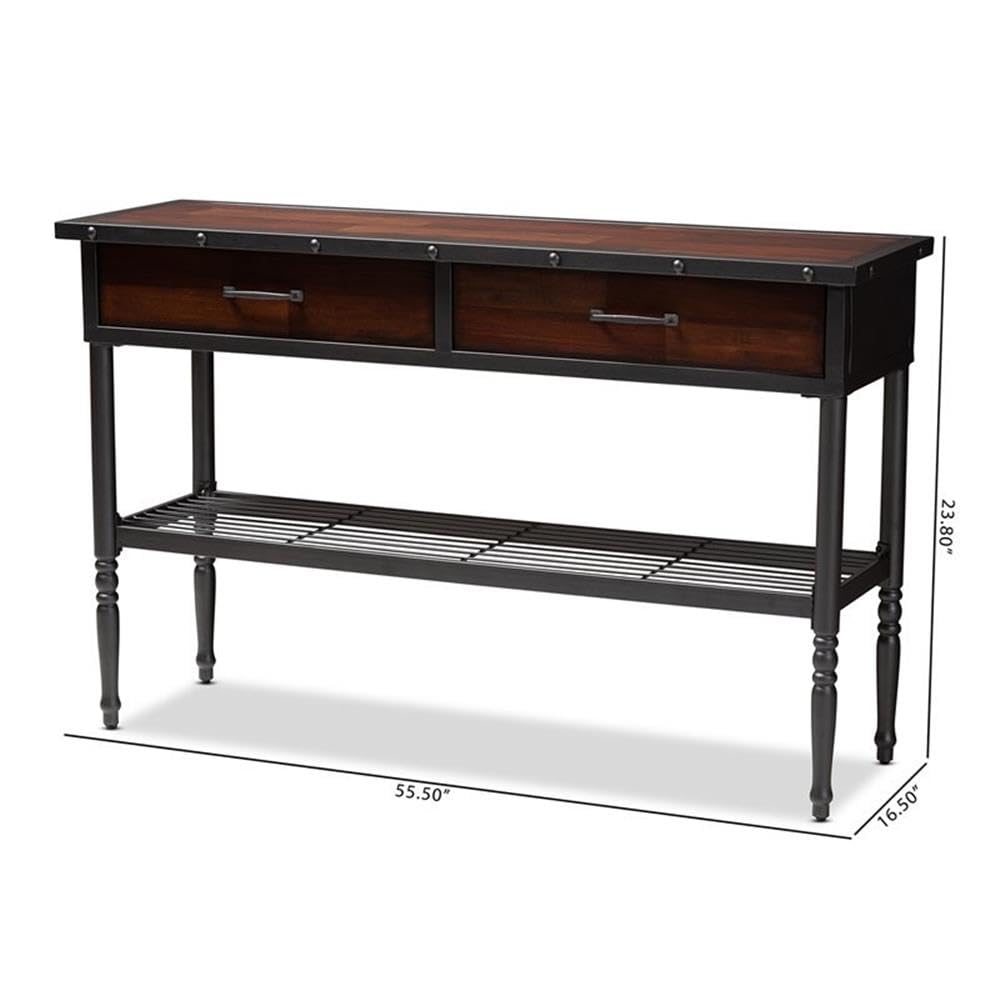 BOWERY HILL 2-Drawer Wood and Metal Sideboard Server in Walnut Brown - Stylish Buffet Cabinet for Dining Room, Living Room, or Entryway Storage