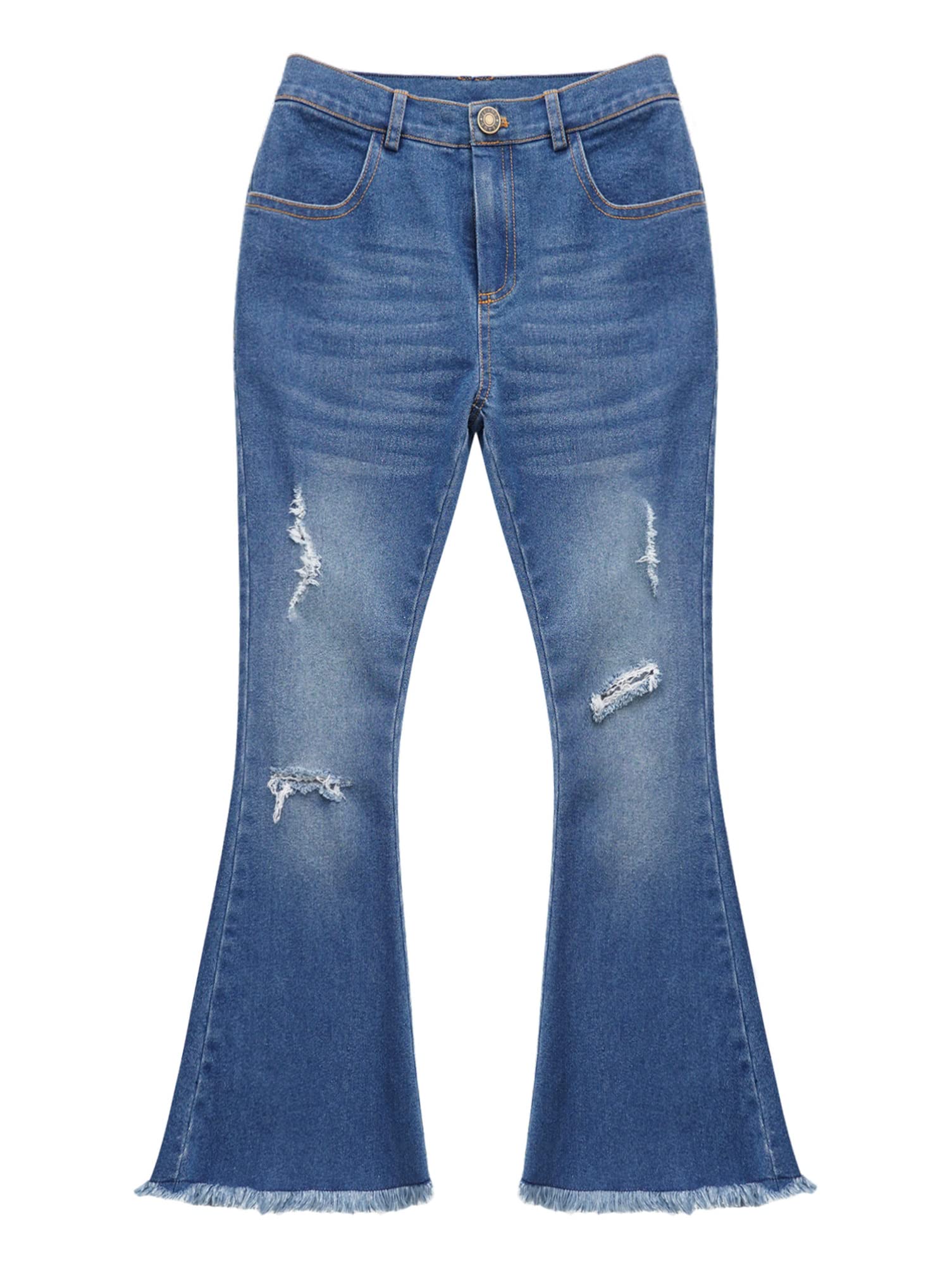 Aislor Girls Flare Pants | Kids Bell Bottom Jeans with Ruffle Bowknot & Tassel Hem | Stylish Denim Leggings for School, Playdates & Casual Outings