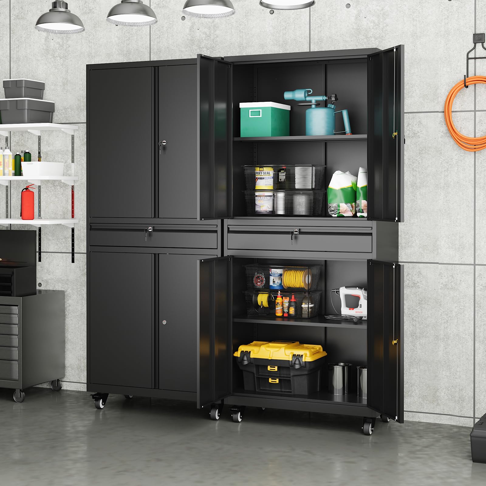 Yizosh Heavy Duty Metal Garage Storage Cabinet with Locking Doors & Adjustable Shelves - 73
