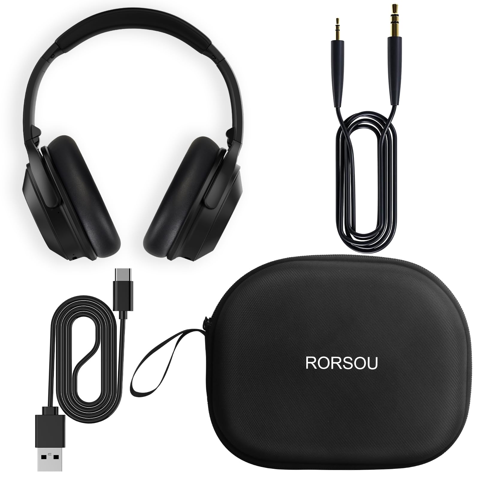 RORSOU A6 Hybrid Active Noise Cancelling Wireless Bluetooth Headphones with Mic, Transparent Mode & HiFi Stereo Sound - Over Ear Headset with Memory Foam Ear Cups, Low Latency for Gaming & Travel (Black) - Perfect for Commuting, Office Work & Music Lovers