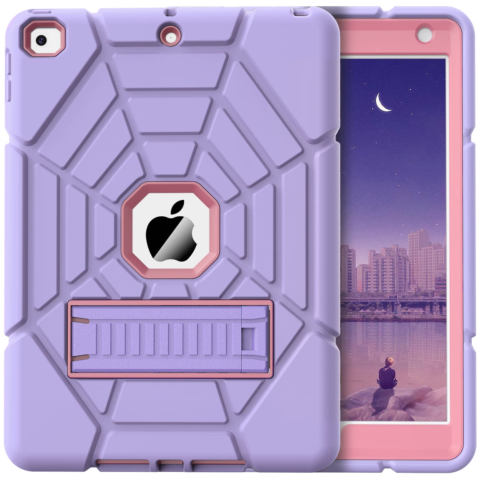 Grifobes Shockproof Rugged Protective Case for iPad 6th/5th Generation (2018/2017) & iPad Air 2 (2014) 9.7 Inch - Heavy Duty Stand Cover for Kids, Boys & Girls (Purple) - Perfect for School, Travel & Outdoor Activities