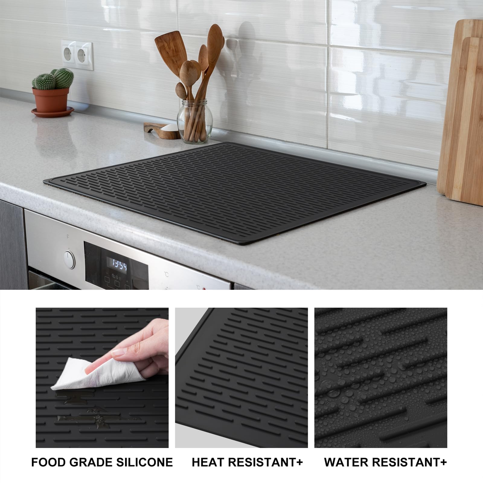 Meiliweser Extra Large Silicone Stove Top Cover 28x20 Inches - Heat Resistant Electric Glass Cooktop Protector & RV Stovetop Mat | Non-Slip Kitchen Counter Dish Drying Mat for Safe Cooking & Counter Protection