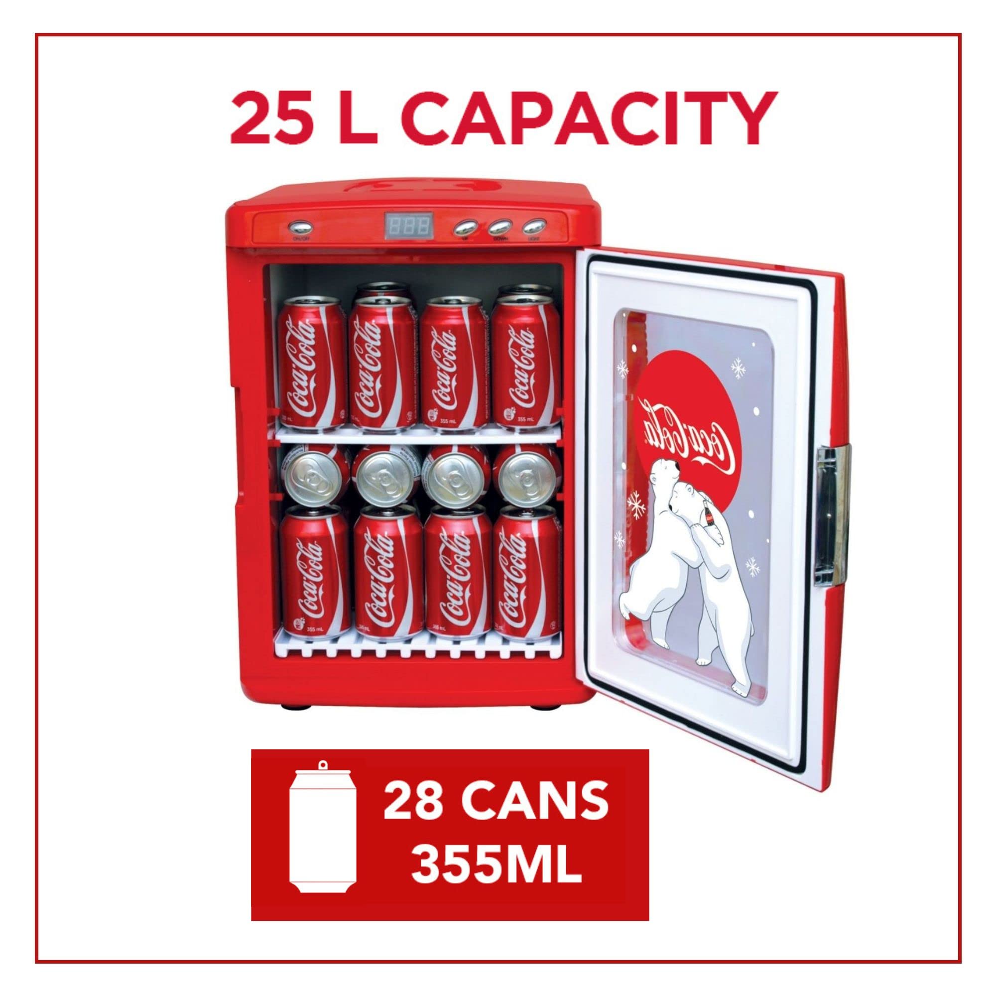 Retro Coca-Cola 25L Mini Fridge with Polar Bear Design - Portable Cooler & Warmer for Drinks, Snacks, Skincare & Cosmetics - AC/DC Power - Perfect for Bedroom, Office, Dorm, Travel & Home Decor