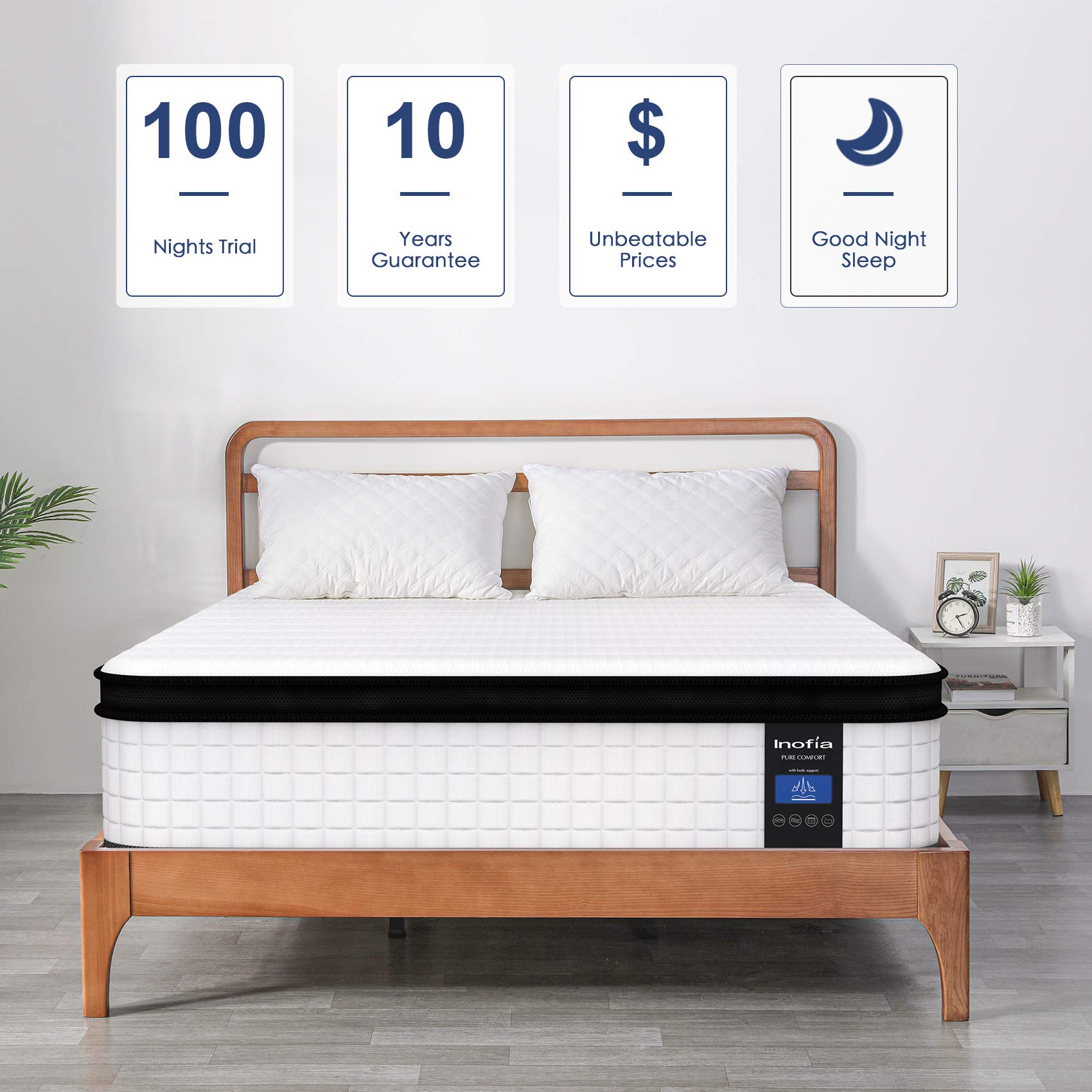 Inofia 12 Inch Full Size Hybrid Mattress - Medium Firm Innerspring & Foam Mattress in a Box for Back Support & Pressure Relief - Perfect for Guest Rooms, Dorms & Small Bedrooms