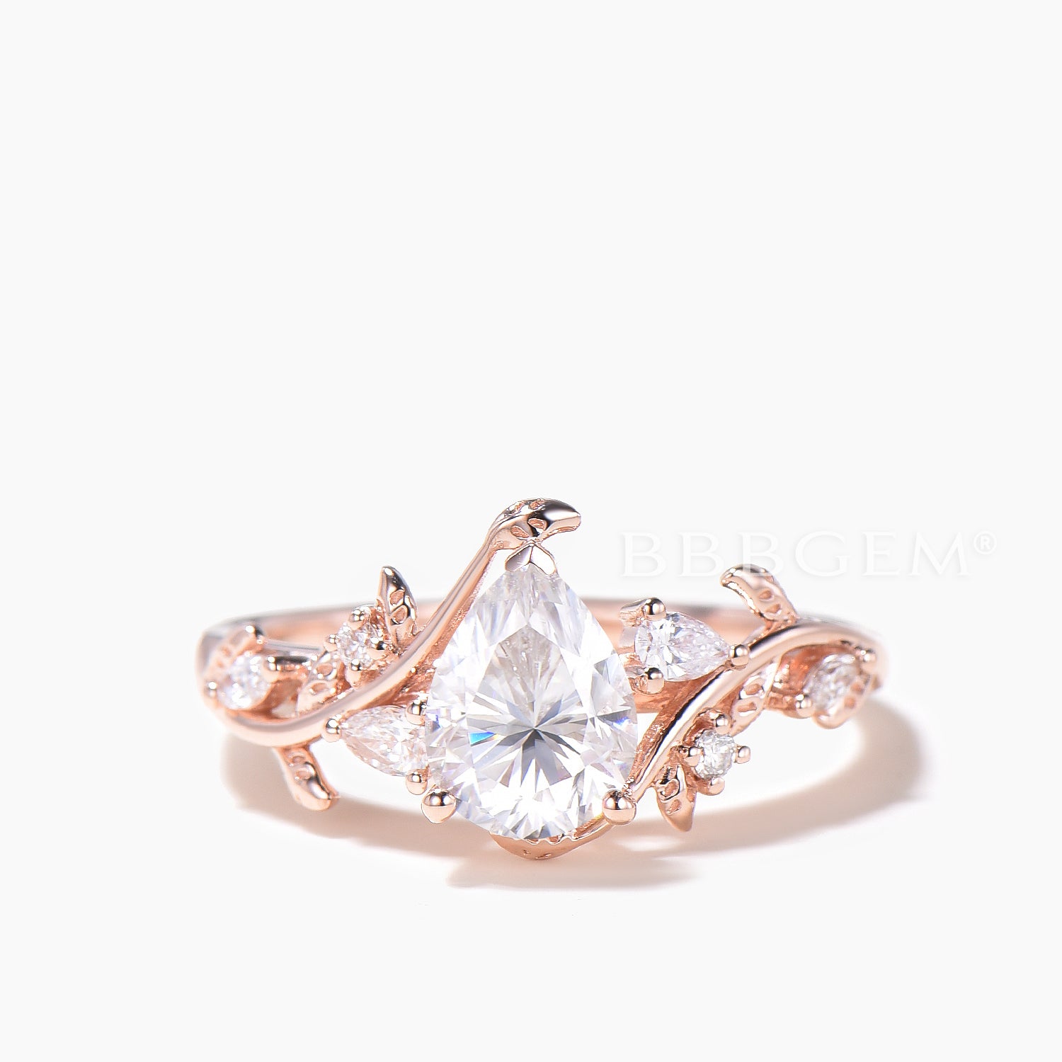 Teardrop Cut Moissanite Celtic Knot Bridal Set with Leaf Engagement Ring - Elegant Wedding Jewelry for Brides & Anniversary Gifts