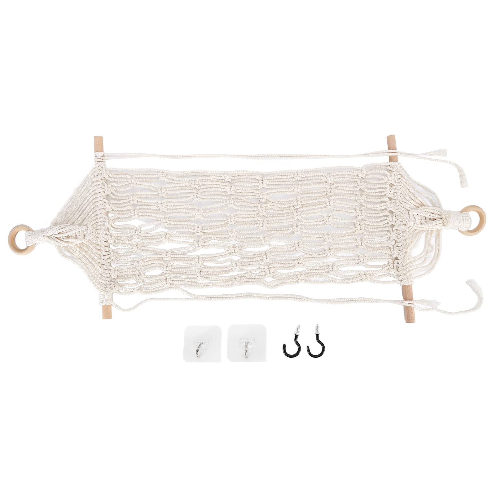 Fdit Boho Style Handwoven Cotton Rope Fruit Hammock, Space-Saving Kitchen Hanging Basket with 2 Hooks for Veggies, Fruits, and Produce Storage in Modern Kitchens