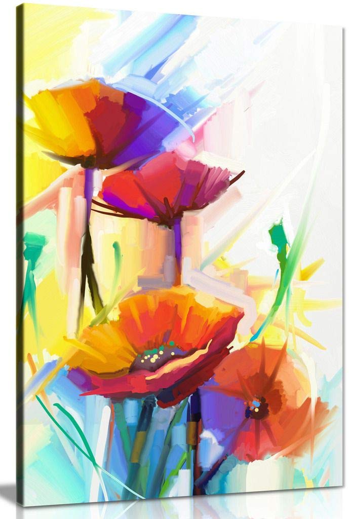 Abstract Spring Flower Oil Painting Canvas Wall Art Print - 24x16 Inch Modern Home Decor for Living Room, Bedroom & Office