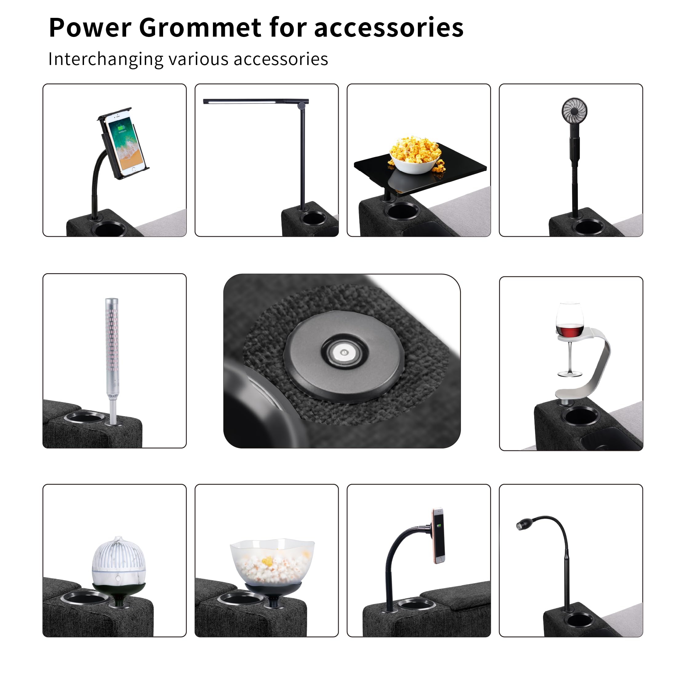Multifunctional Sofa Armrest with Wireless Charger & Storage | Removable Couch Caddy with LED Reading Light | Perfect for Living Room, Bedroom & Office Use